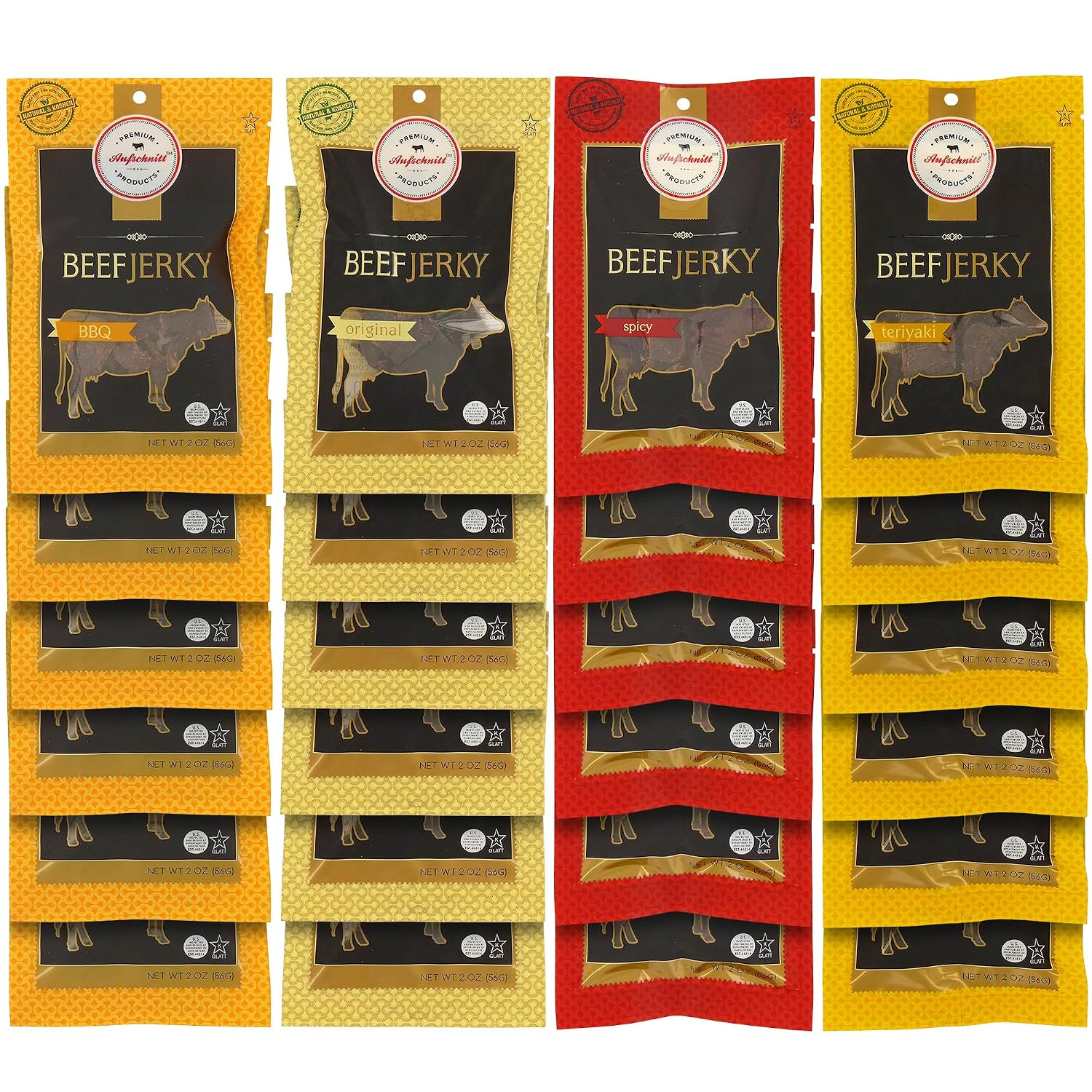 Aufschnitt Grass Fed Beef Jerky - Low Sodium, Certified Kosher - Made in USA - Keto Friendly - 3 Pack, Sweet Variety