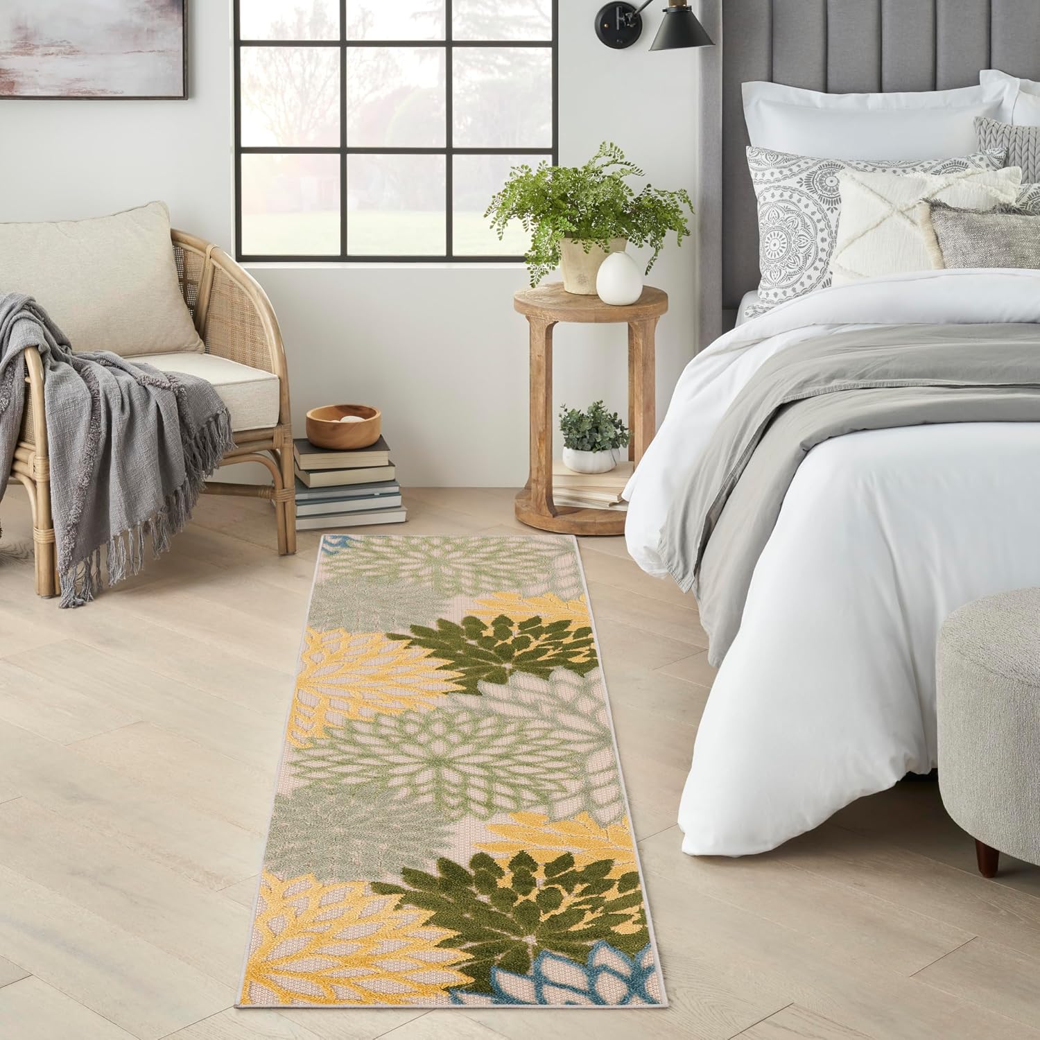Nourison Home Aloha Indoor/Outdoor Black White 2'8" x 4' Area Rug, Tropical, Botanical, Easy Cleaning, Non Shedding, Bed Room, Living Room