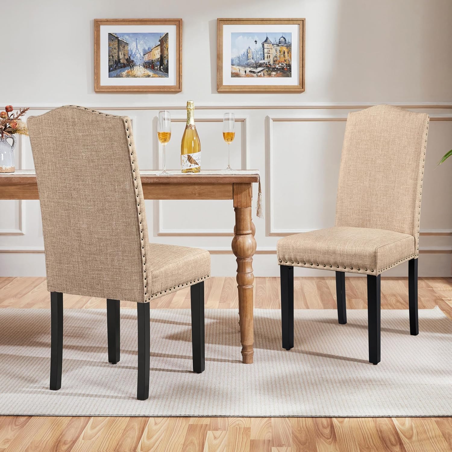 Yaheetech Dining Chairs Set of 2 High Back Parson Chairs Khaki