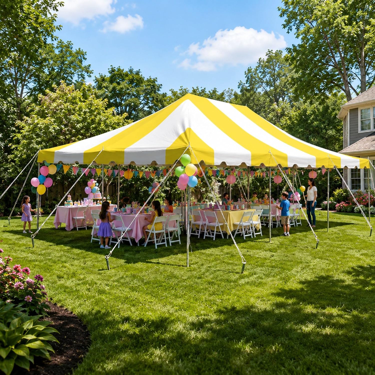 20’ x 20’ Weekender Canopy Pole Tent, Indoor and Outdoor Heavy Duty Easy Up, 80 Person Capacity Tent for Parties, Weddings, and Events, Commercial and Residential Use, PVC White Top | Easy Up Weekender Canopy Tent With 80 Person Capacity - Outdoor Canopi…