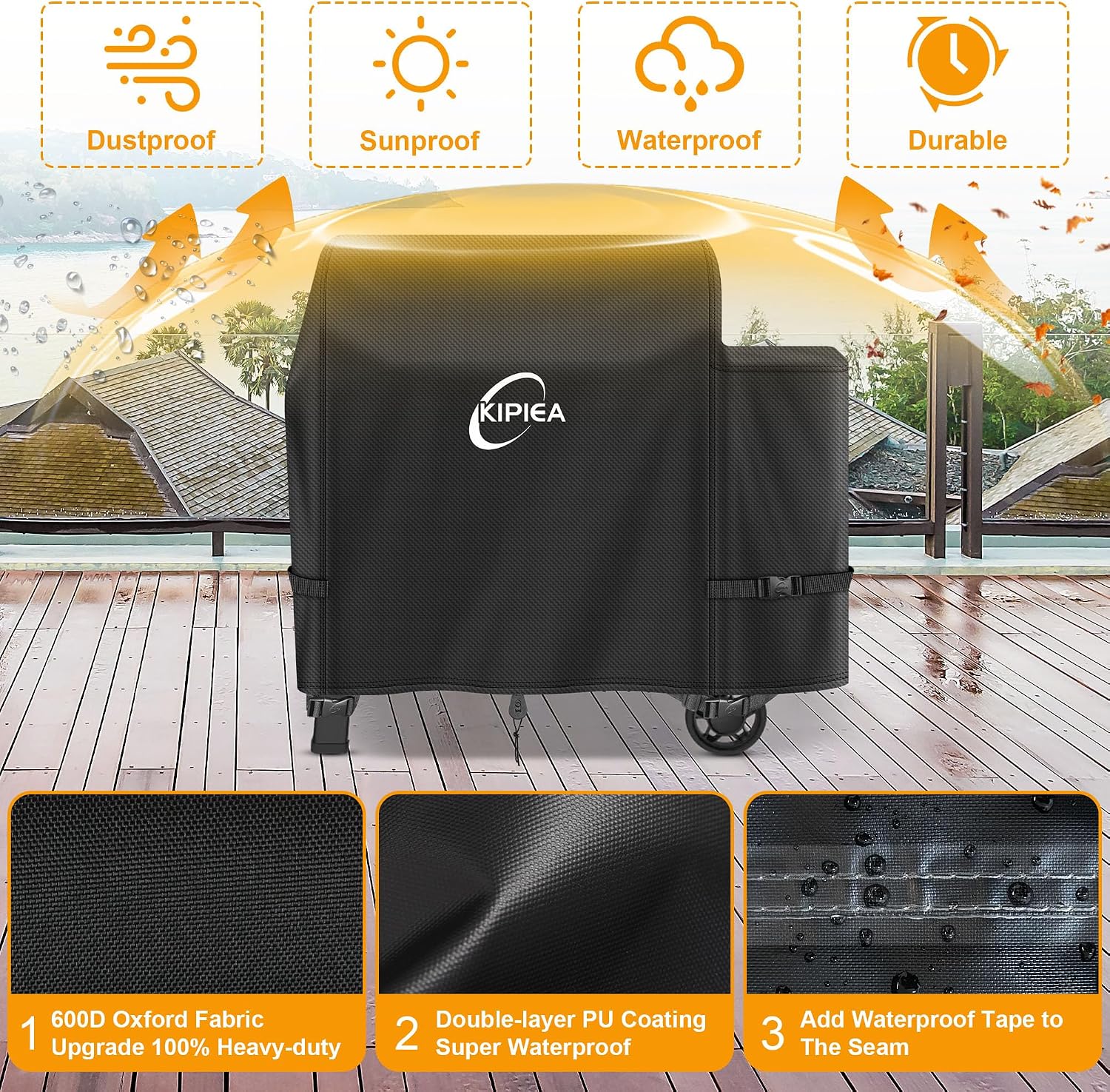 600D Vertical Smoker Cover for Pit Boss 3/4 / 5/7 Series, Waterproof Pellet Grill Cover, 73550, UV Resistant, No Tear, No Fading