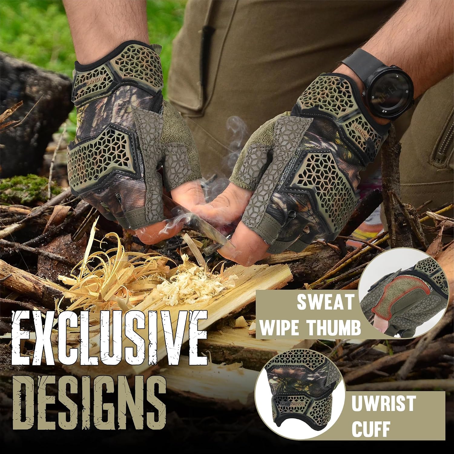 HANDLANDY Framer Work Gloves Open-Finger Carpenters Gloves, Fingerless Gaming Gloves for Tactical Shooting, Airsoft, Hunting, Police Work and Hiking L