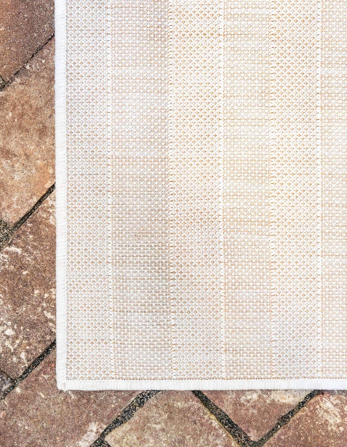 Unique Loom Outdoor Striped Collection Area Rug - Striped (7' 1" x 10' Rectangle, Taupe/Ivory)