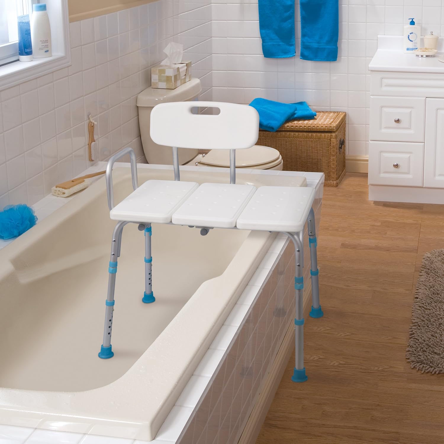 AquaSense Adjustable Bath and Shower Bench with Reversible Backrest | Reversible Backrest Offers Flexible