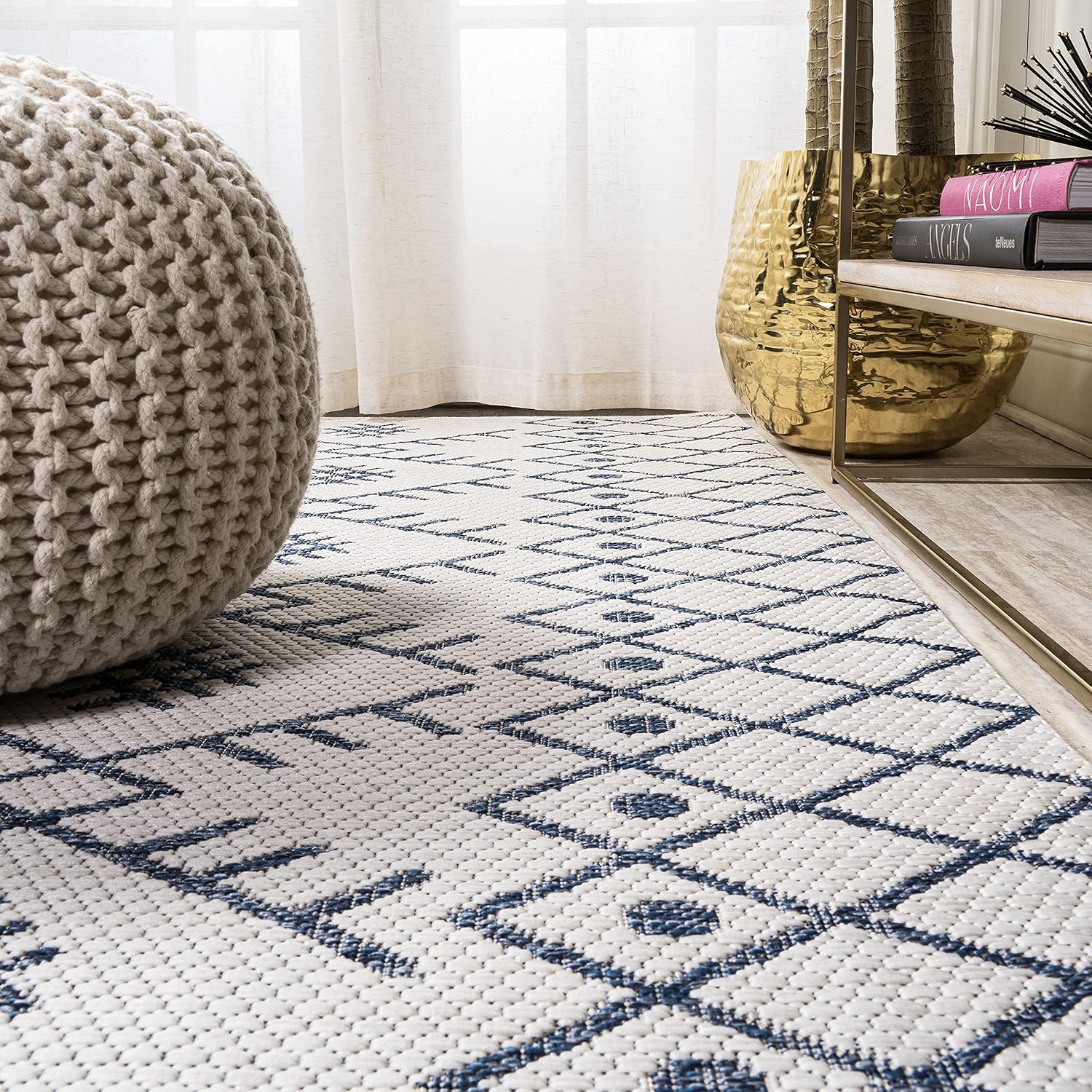 JONATHAN Y Boho Moroccan Indoor Outdoor Area Rug 3X5 Ivory/Navy, Casual for Backyard, Patio, Porch, Easy-Cleaning, High Traffic, Pet-Friendly