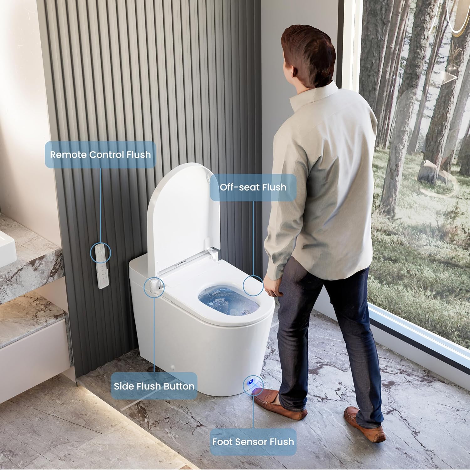 ADA Smart Toilet Bidet with Auto Open Close Heated Seat(K050Pro) | Bidet Toilet with Tank, 1000g MaP Quiet Flush, Comfort ADA Seat, Foam Shield, Dryer, Foot Sensor, Auto & Blackout Flush