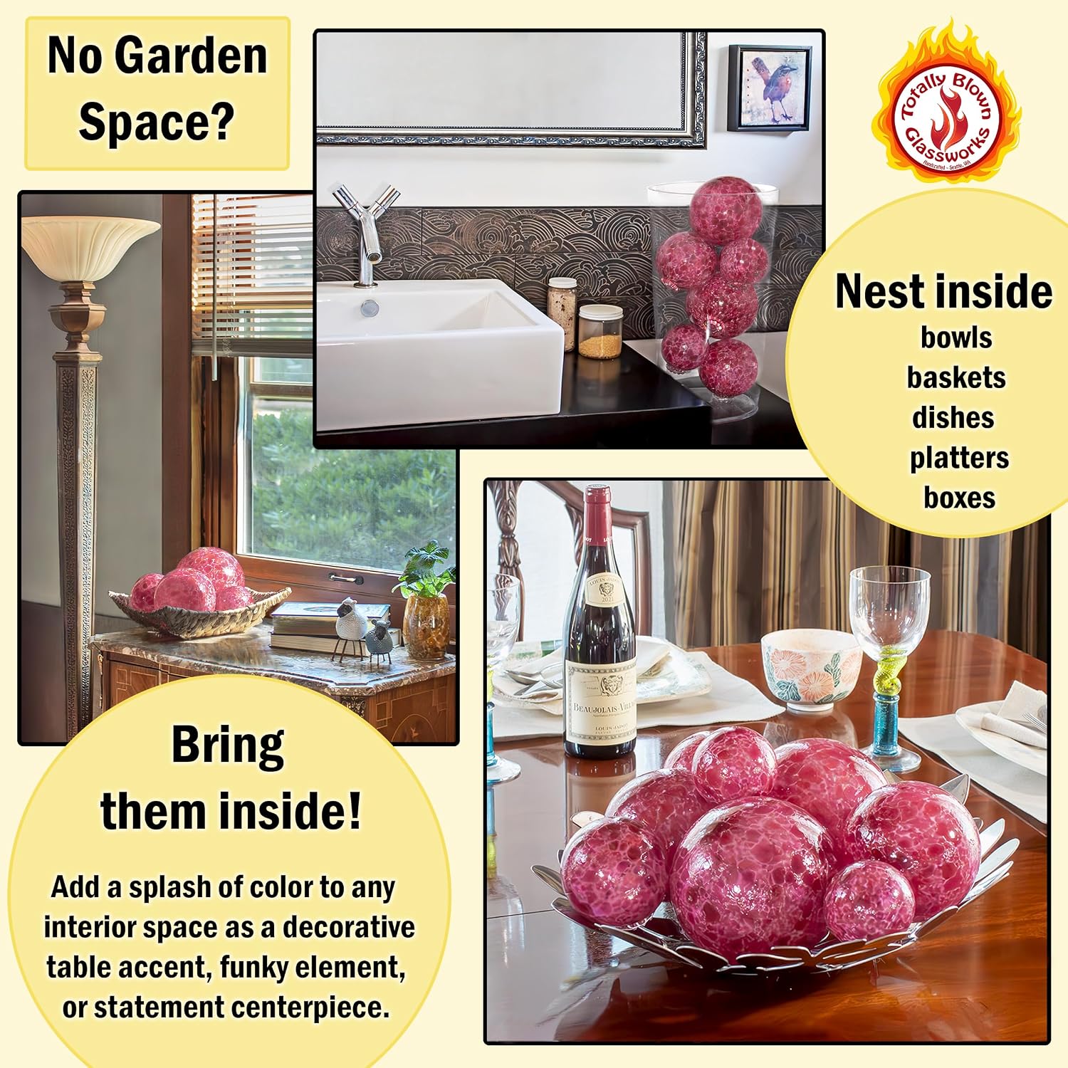 Totally Blown Glassworks Pond Float. Handmade Blown Glass, Garden Gazing Ball, Table Centerpiece