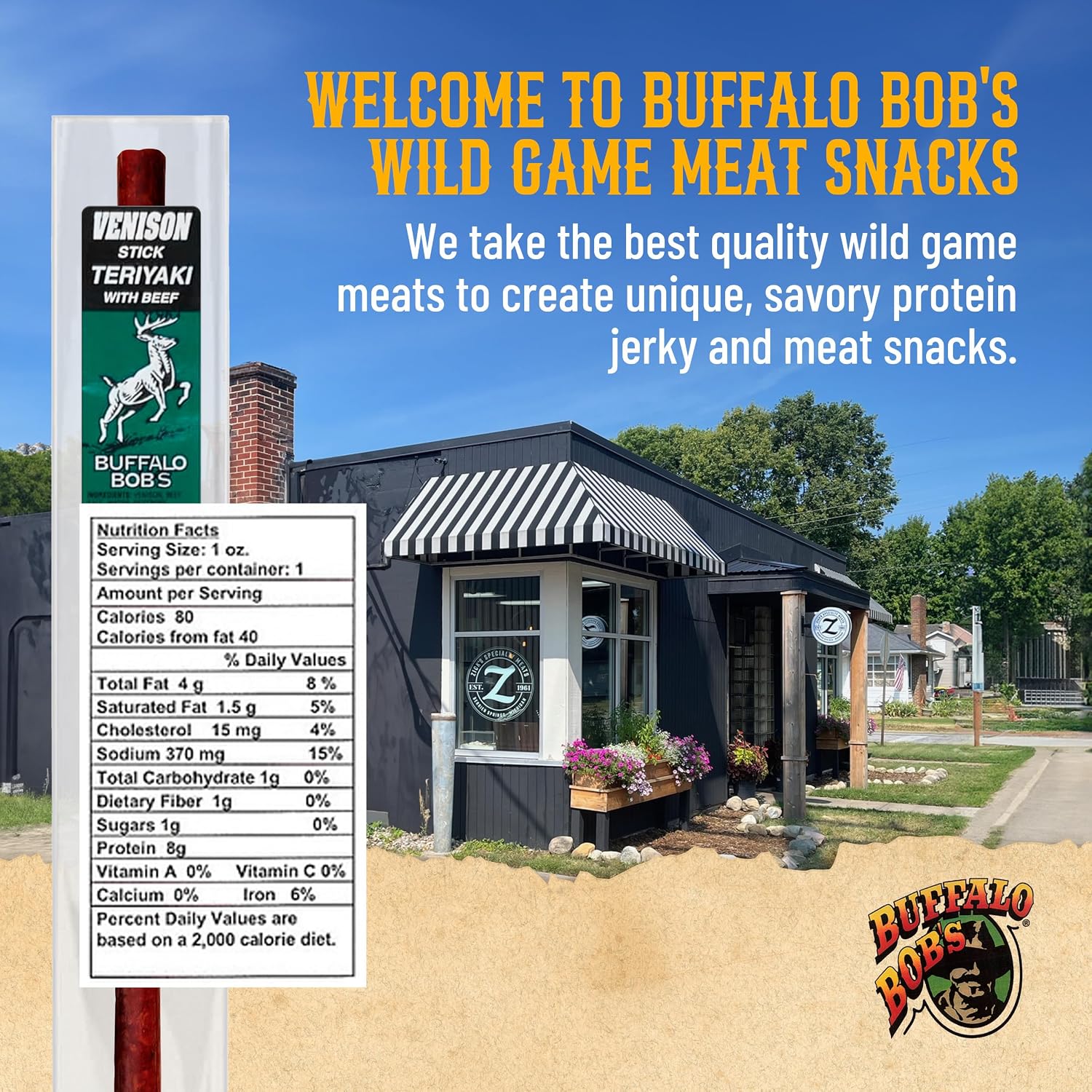 Buffalo Bob's Wild Game Meat Snacks (1oz Stick, 10 Pack) Exotic Variety Assortment Sampler, Gift for Men/Dad, Stocking Stuffer, Adventure Enthusiast