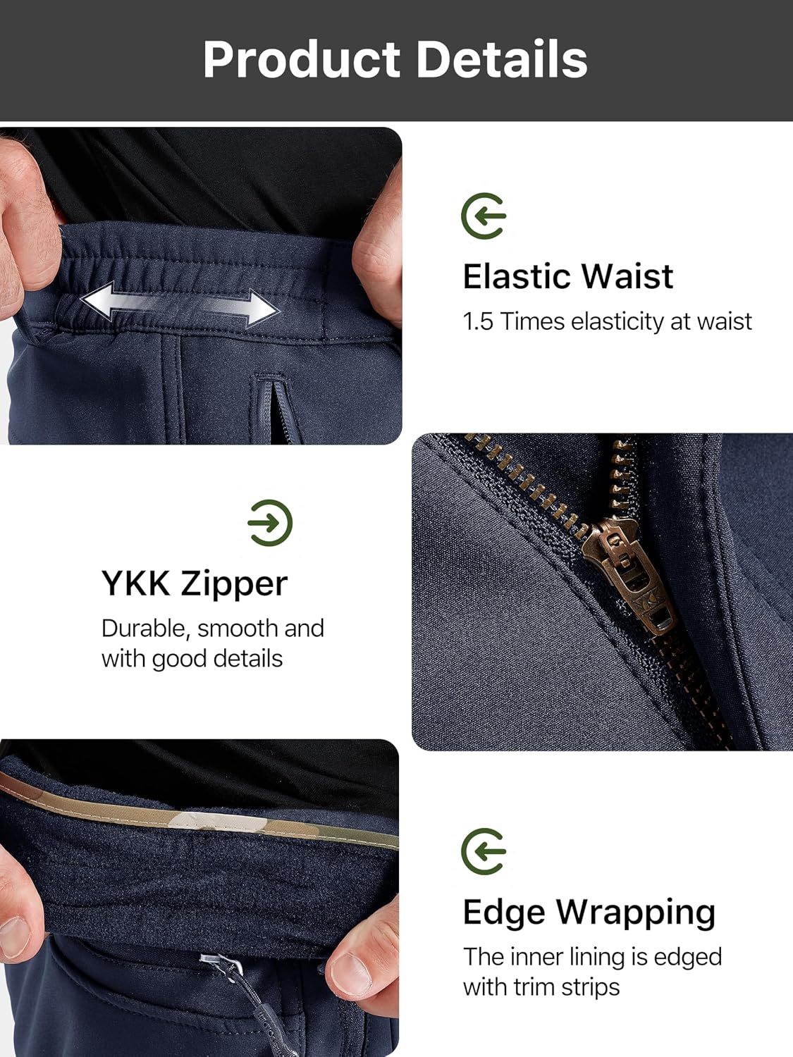 FREE SOLDIER Men's Outdoor Softshell Fleece Lined Cargo Pants | Snow Ski Hiking Pants with Belt, Waterproof Winter Pants, Insulated Work Pants, Breathable Windproof Insulated Pants