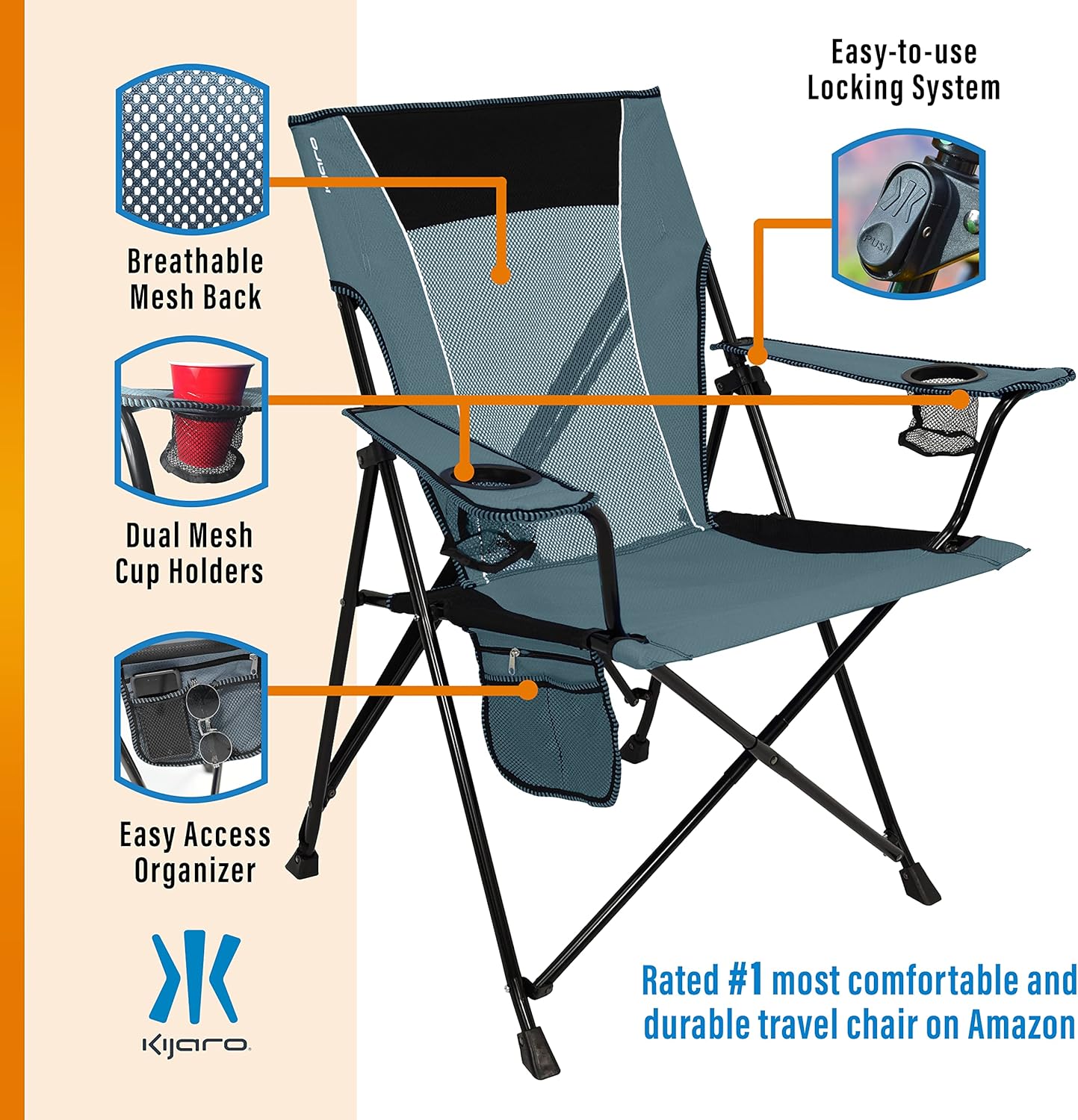 Kijaro Dual Lock Portable Camping Chairs - Enjoy the Outdoors with a Versatile Folding Chair for Sports, Lawn - Dual Lock Feature Locks Position – Hanami Pink