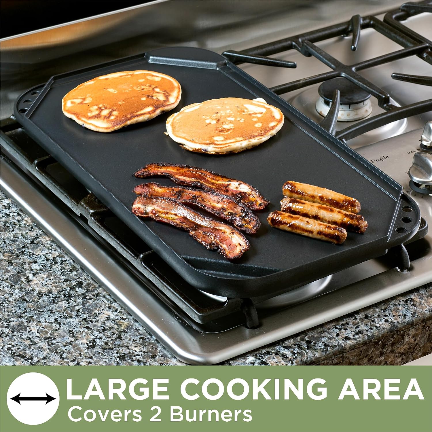 Ecolution Reversible Grill/Griddle Pan, Non-Stick, Dishwasher Safe, Double Burner Family Griddle Grill Pan Cookware, Cast Aluminum