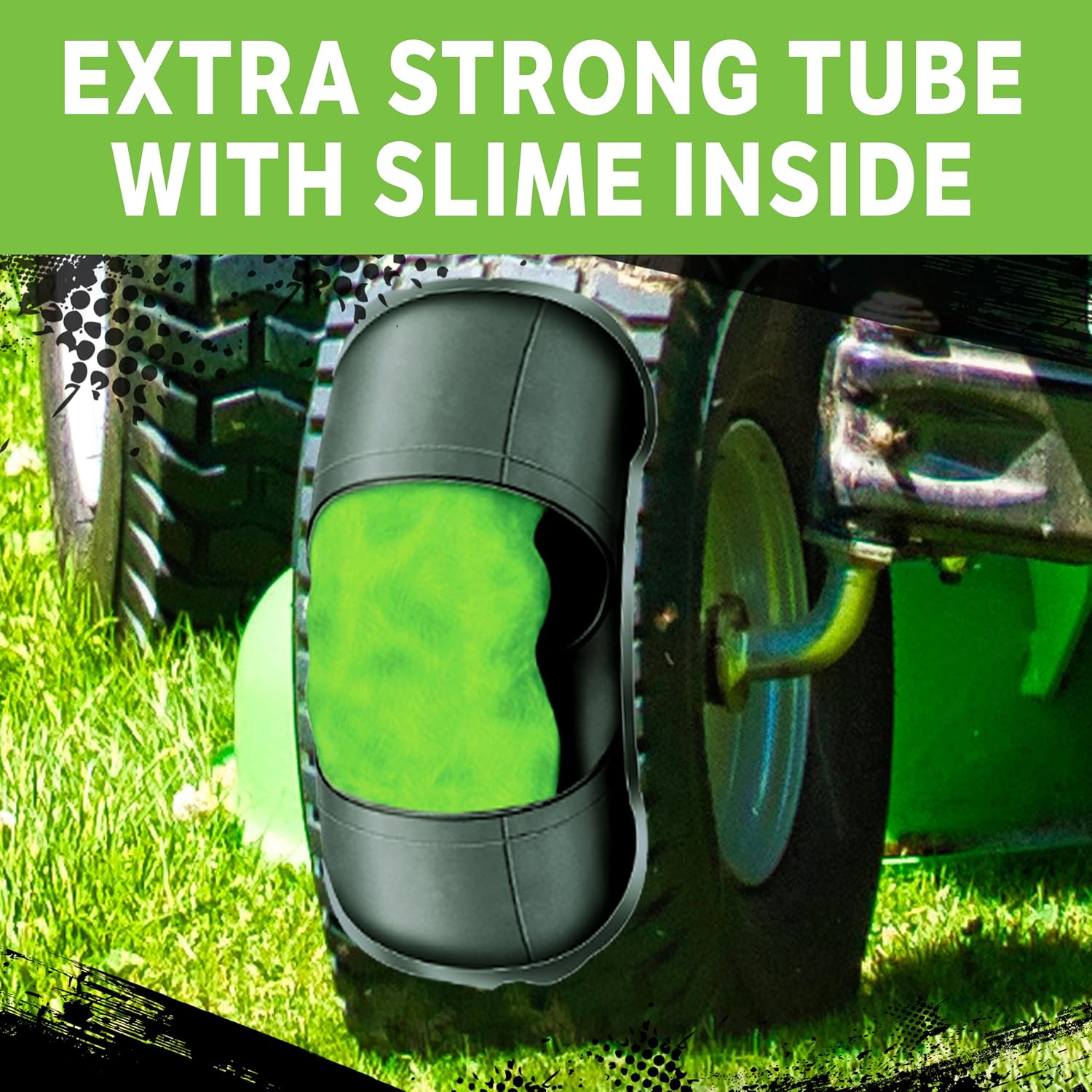 Slime 30014 Inner Tube for riding lawn mowers, ATVs, quads, tractors and other farm equipment, Extra Strong, Includes Self-Sealing Slime Sealant, Heavy Duty, 15x6.00-6" / 5.30/4.50-6" / 13x5.00-6"