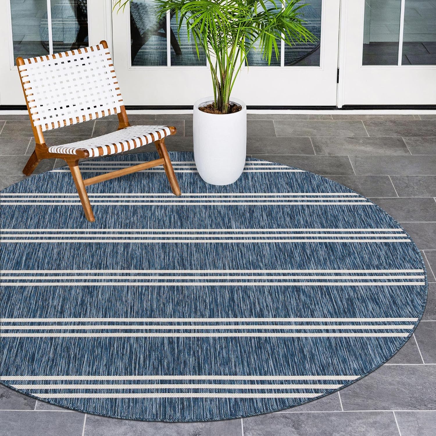 Unique Loom Outdoor Collection Area Rug - Anguilla (9' x 12' Rectangle, Blue/ Ivory)