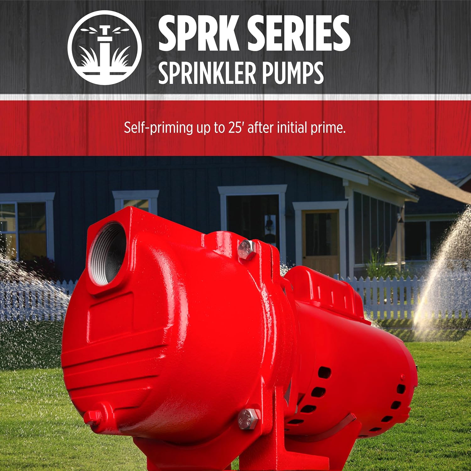 Red Lion RL-SPRK150 Sprinkler/Irrigation Pump, 115/230V, 71 GPM, 1.5 HP | Thermoplastic Impeller, For water sources down to 25' deep, Handles up to 14 sprinklers (1/2" fittings) per zone, 97101501