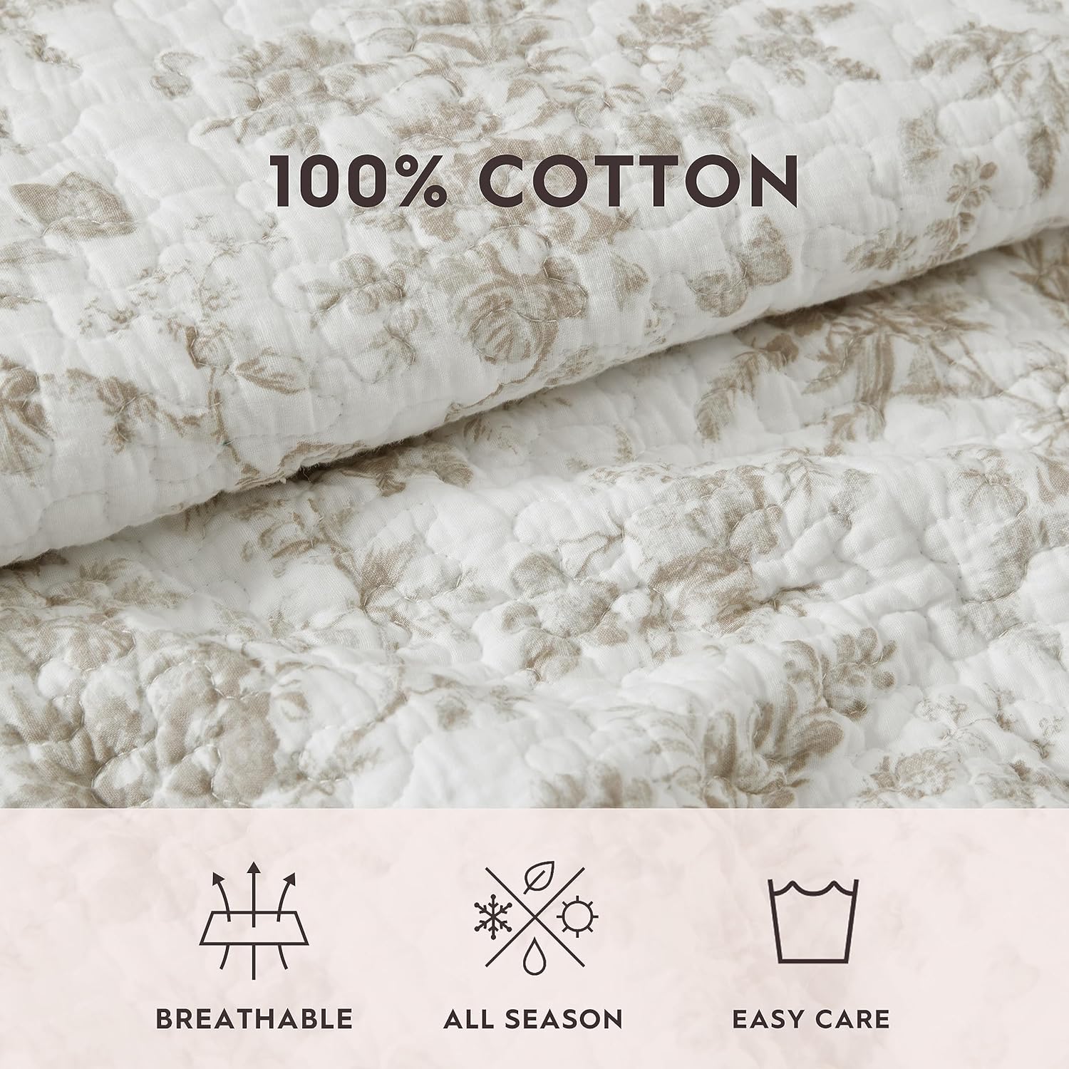 Laura Ashley - Queen Quilt Set, Soft Cotton Bedding with Matching Shams, Reversible Floral Toile Design, Floral Room Decor