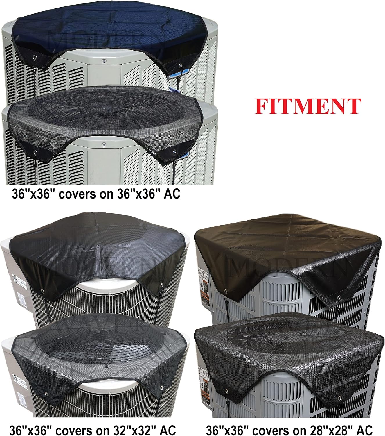 MODERN WAVE - 2 (Two) Central Air Conditioner Covers for Outside Units 36 x 36 inch - 1 (One) Top Universal Mesh Cover and 1 (One) Winter Waterproof