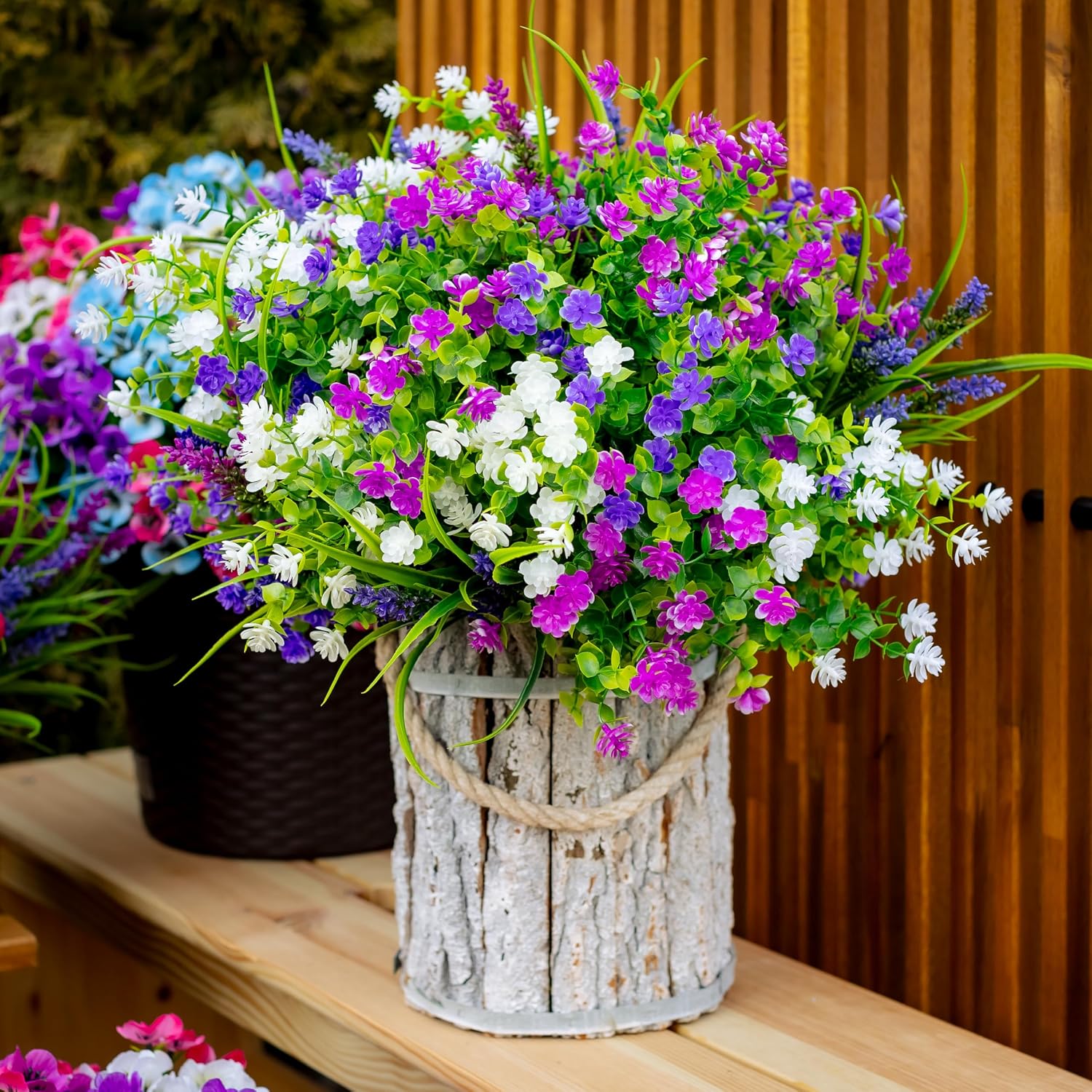 AXYLEX Artificial Flowers for Outdoors, 12 Bundles Fake Plants (Yellow) | UV resistant faux plastic flowers, no fade artificial greenery – garden, patio, porch & home