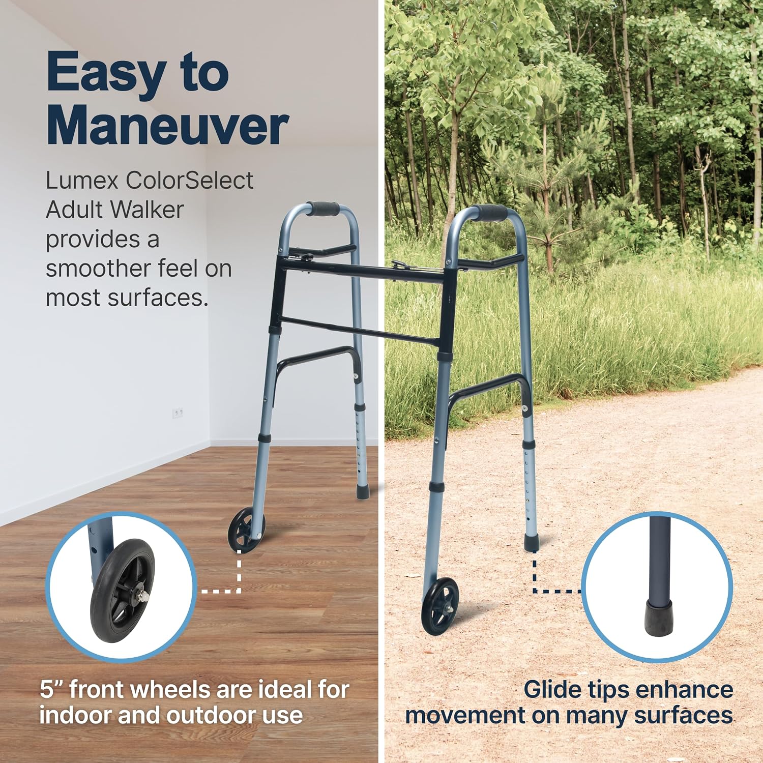 Lumex ColorSelect Walkers for Seniors, Rolling & Folding Adult Walker with Wheels, Pink
