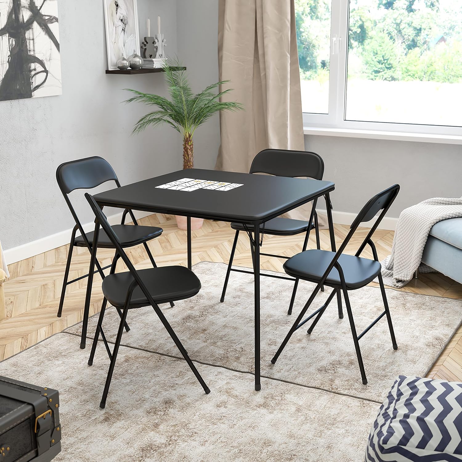 Flash Furniture Madelyn 33.5" Square Folding Multipurpose Card Table with Padded Vinyl Top, Portable Folding Game Table for 4 Players, Black