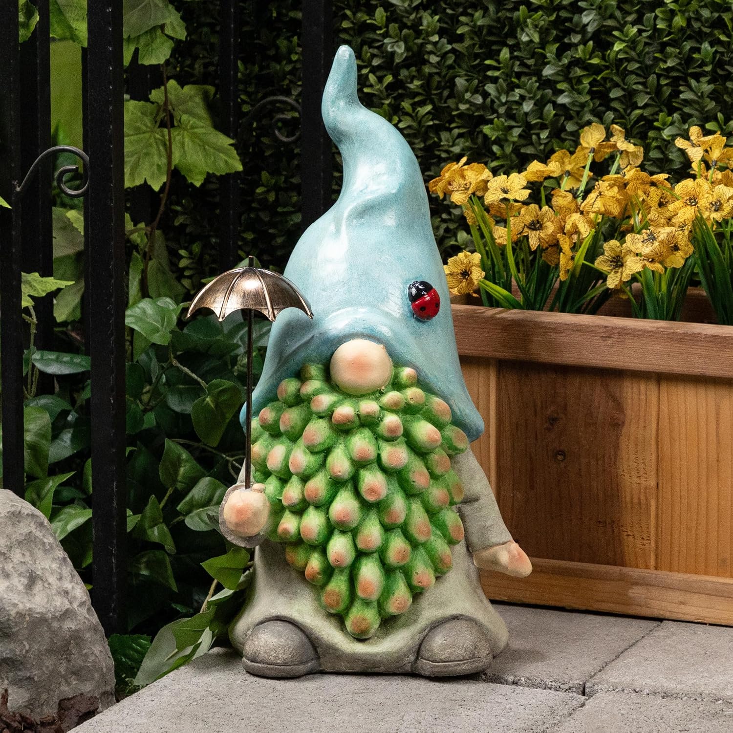 Alpine Corporation 12" Tall Traditional Outdoor Garden Gnome Yard Statue Decoration