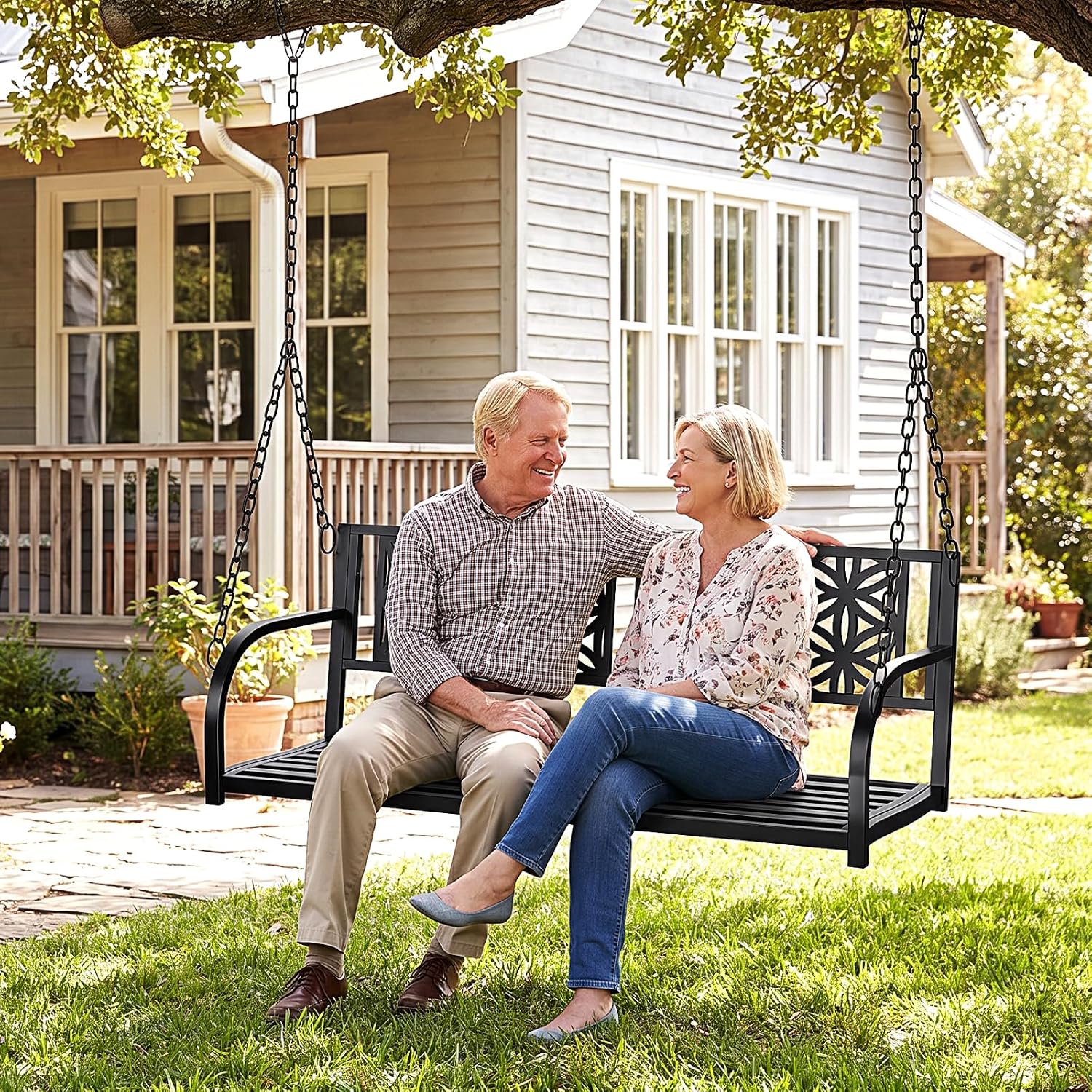 VINGLI Heavy Duty Metal Porch Swing, 660 LBS Outdoor Swing Bench, Curved