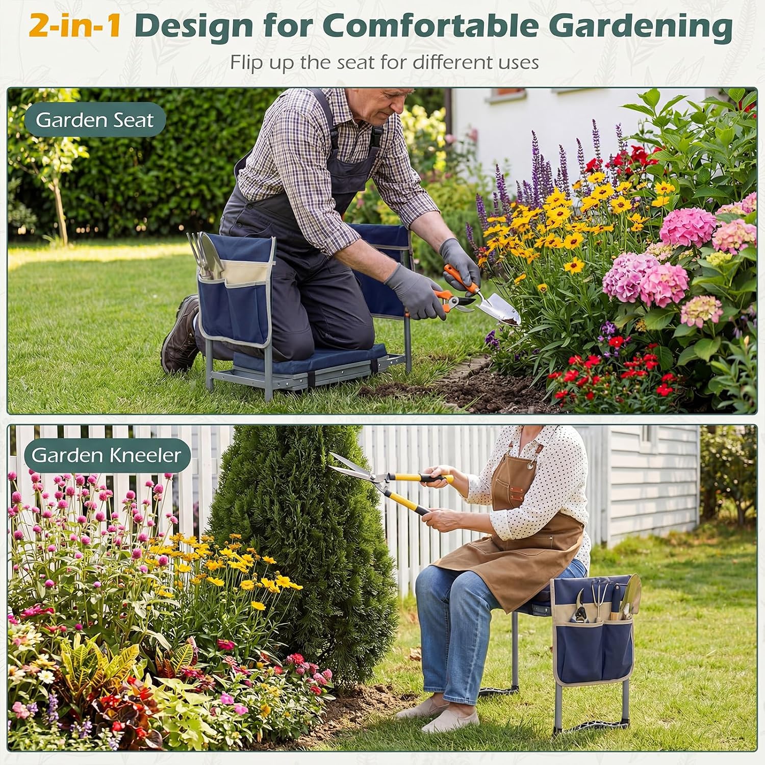 Goplus Garden Kneeler and Seat, Foldable Garden Bench for Kneeling & Sitting, Widened 8" EVA Soft Foam Pad
