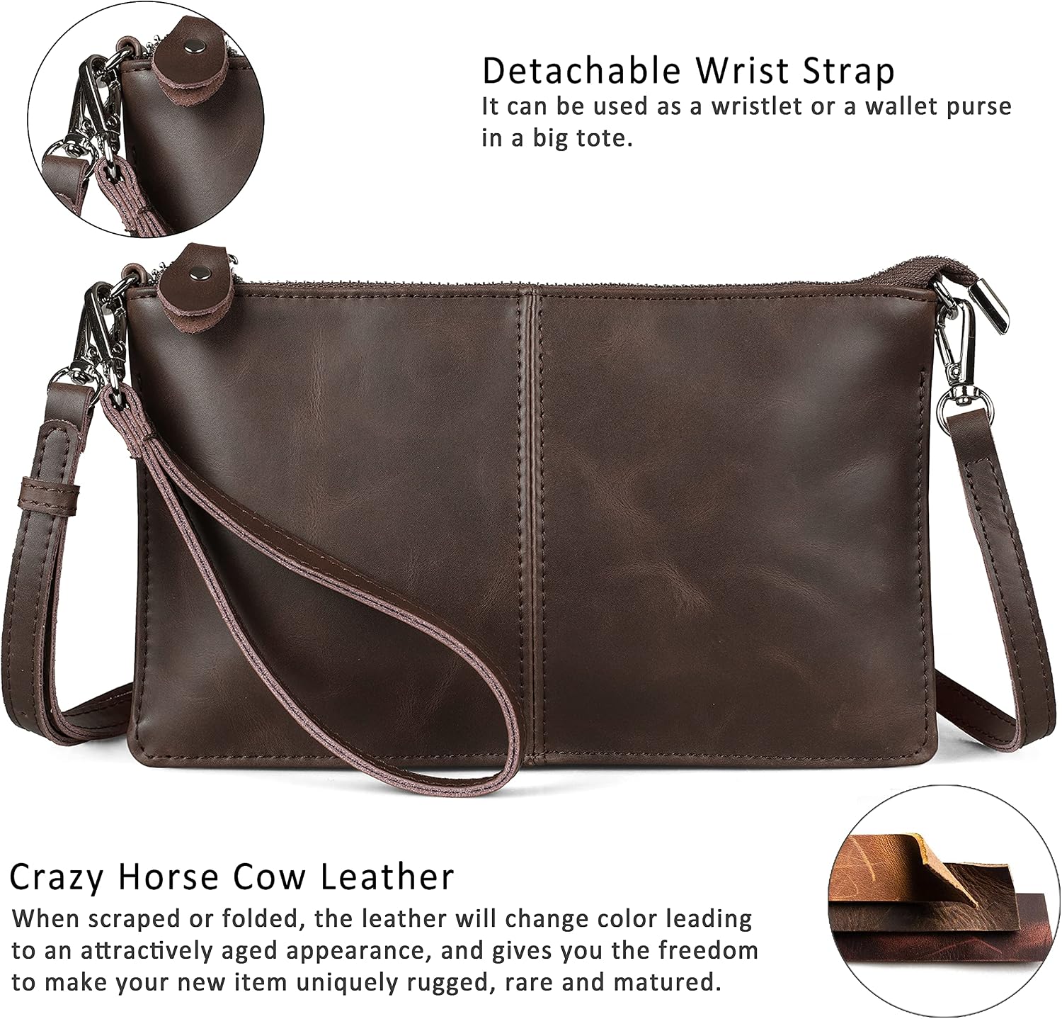 befen Genuine Leather Small Crossbody Bags for Women Wristlet Wallet Purses | Real Leather, RFID Blocking Card Slots, Wristlet Strap, Clutch Purse, Fit iPhone 17 Pro Max, Leather Handbags