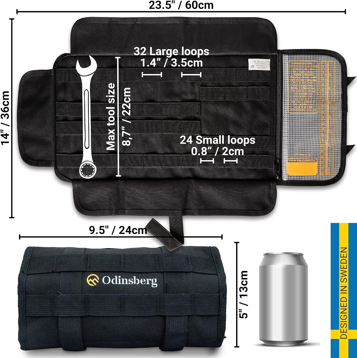 ODINSBERG Motorcycle Tool Roll Bag Tools NOT Included - Small Tool Bag Wrench Roll Up Tool Bag Organizer Pouch Wrap Motorcycle Tool Kit Box For