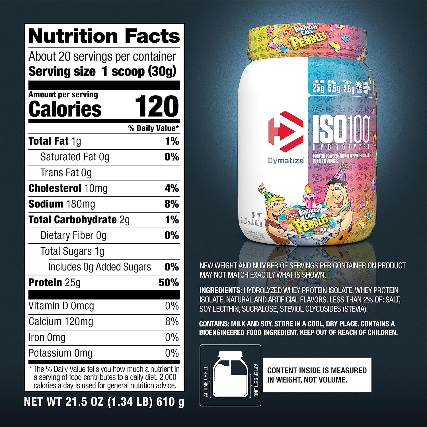 Dymatize ISO100 Protein Powder, 100% Whey Isolate, Birthday Cake | 25g Protein, Hydrolyzed, Fast-Absorbing, Supports Muscle Health, 5.5g BCAAs, Gluten-Free, 75 Servings, 5 lb