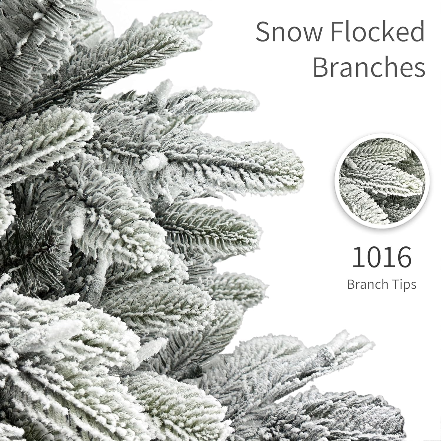 Puleo International 7.5ft Pre-Lit Slim Flocked Aspen Fir Christmas Tree with 450 Clear Lights, 1016 Realistic Dense Snow Flocked Branch Tips, Easy Setup Artificial Trees with Sturdy Metal Stand