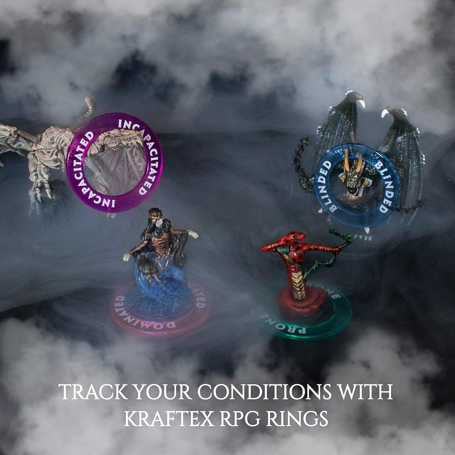 Kraftex DND Condition Rings [96pcs]: Accessories for Dungeon Masters to Track Spell Effects. Condition Markers D&D Accessories use as DND Tokens