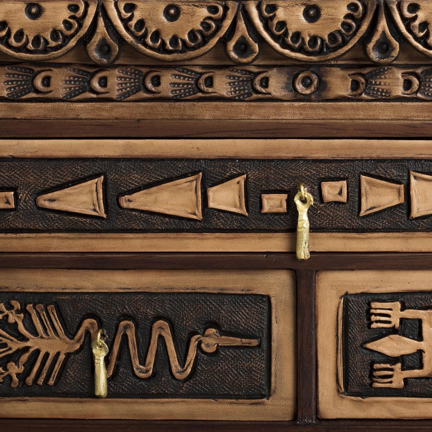 NOVICA Artisan Handmade Leather Cedar Wood Jewelry Chest Nazca Pattern from Peru Brown Boxes Colonial Cultural Animal Themed [8.25in H x 11.5in W x