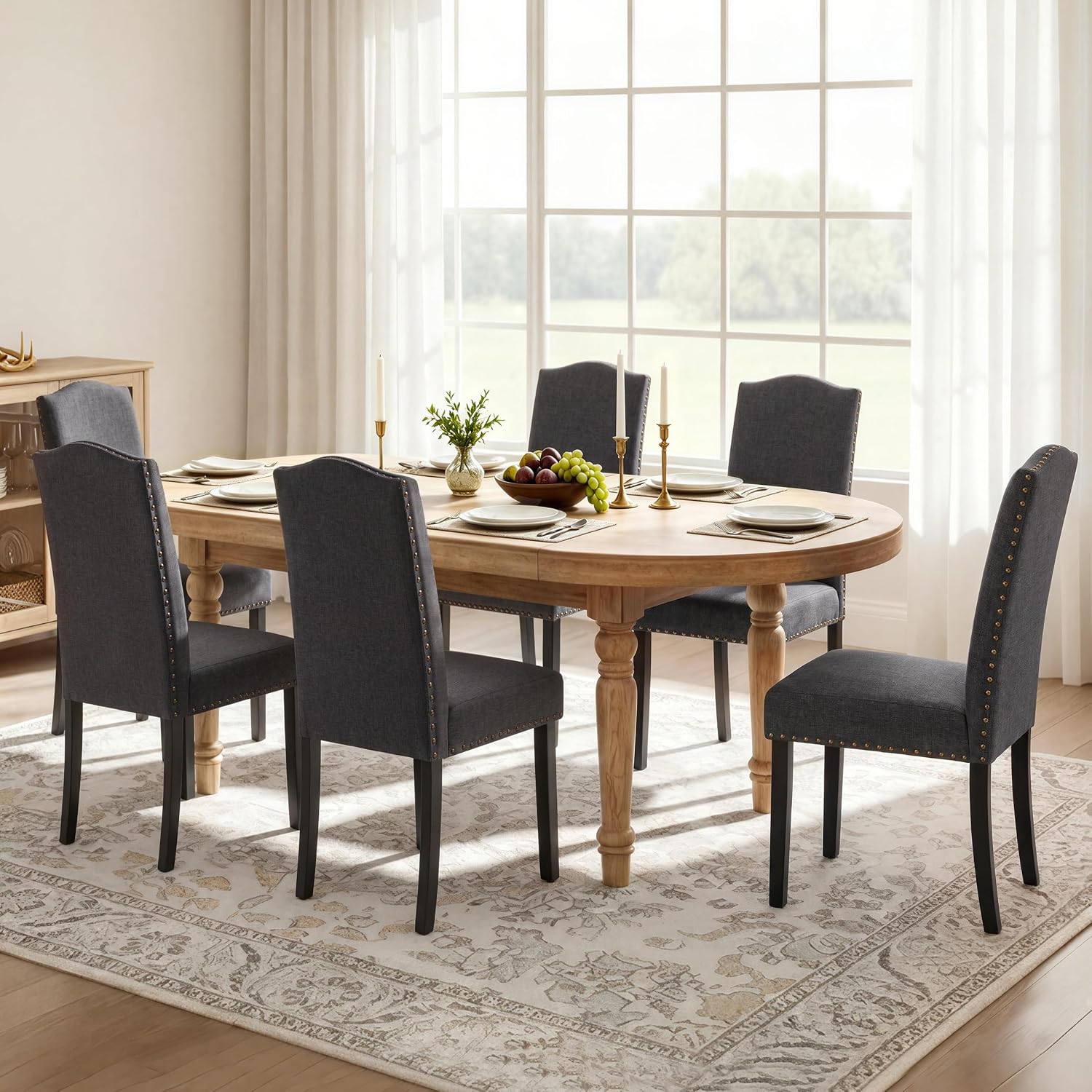 Yaheetech Dining Chairs Set of 2 High Back Parson Chairs Khaki