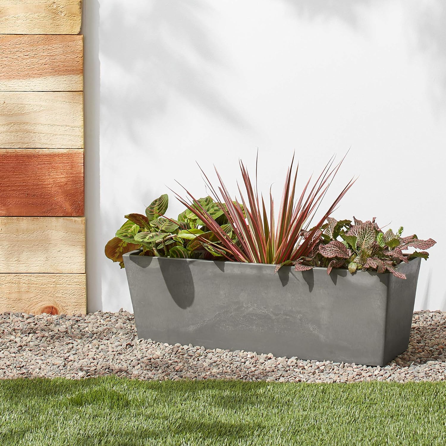 Arcadia Garden Products PSW U45CT Plastic/Stone/Wood Composite Simplicity Window Box, No Drainage Hole (Drillable), 17.5" x 7" x 6", Cement Color