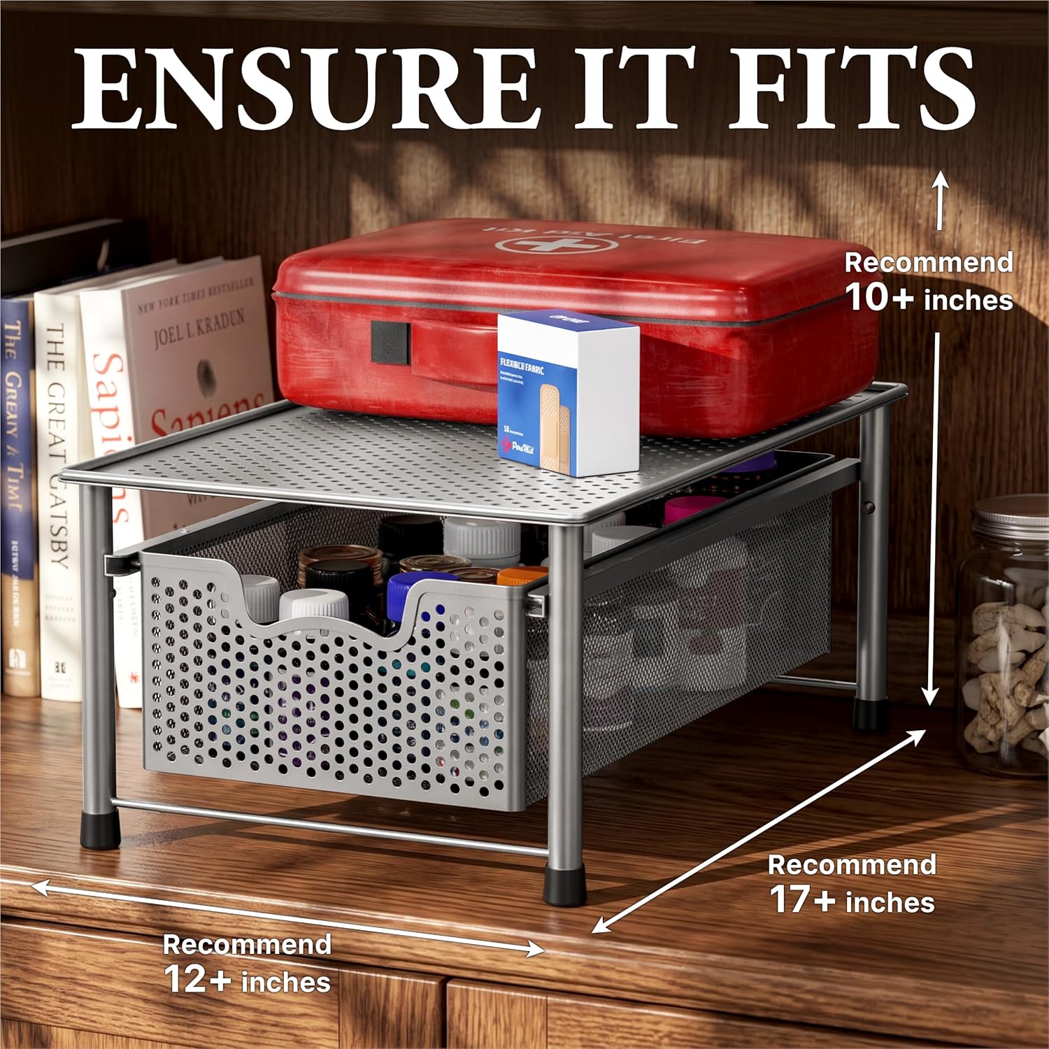 Simple Houseware Stackable 3 Tier Sliding Basket Organizer Drawer, Silver
