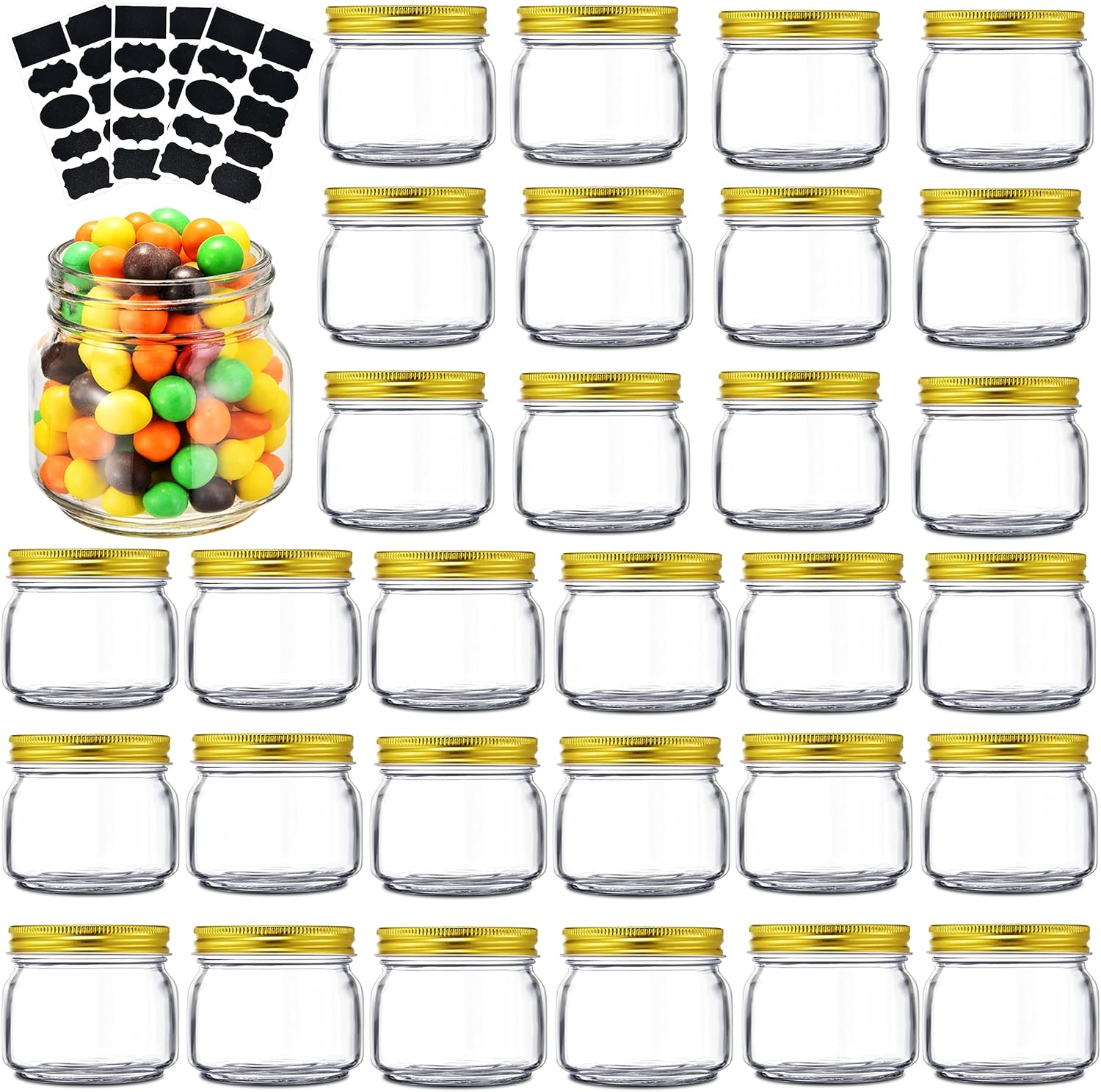 Rainforce Mason Jars 8 oz 30 Pack Small Glass Caning Jars with Silver Lids