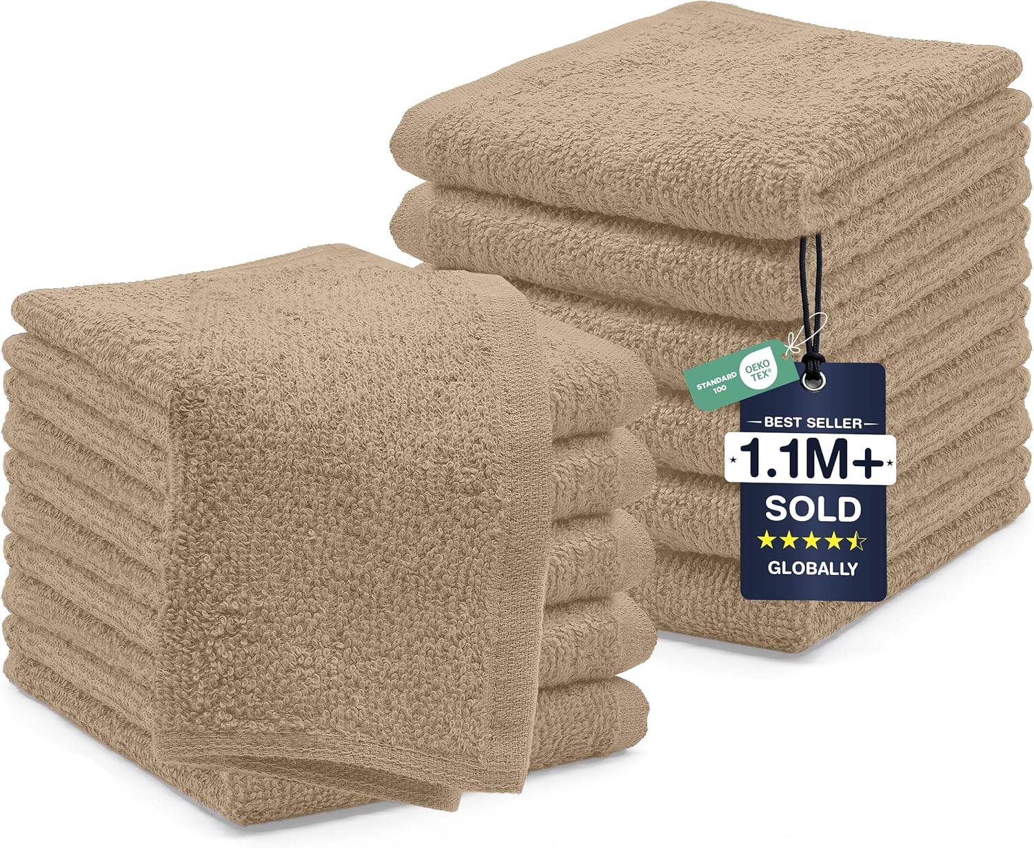 DAN RIVER 24 Pack Cotton Wash Cloths Set for Showering [12x12] White