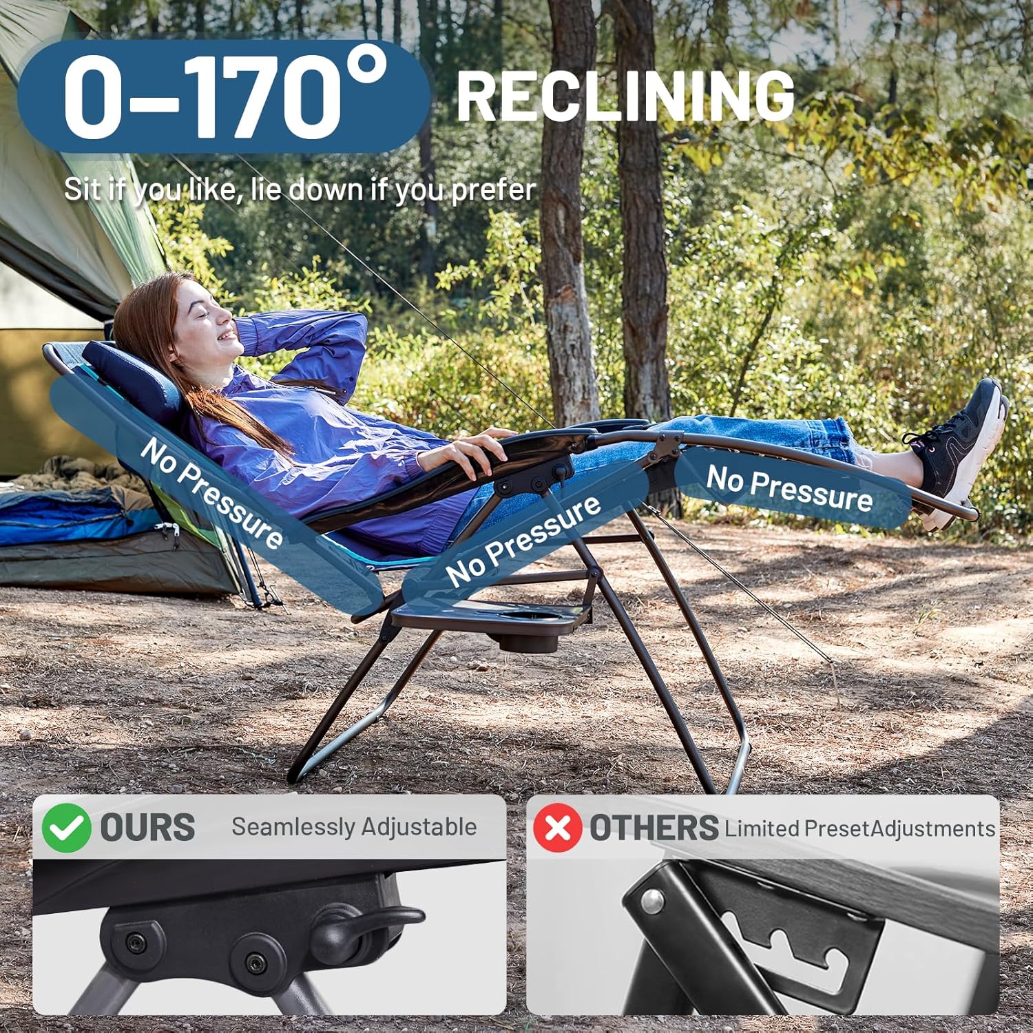 TIMBER RIDGE XXL Oversized Zero Gravity Chair, 33" Wide, 500 lb, Gray