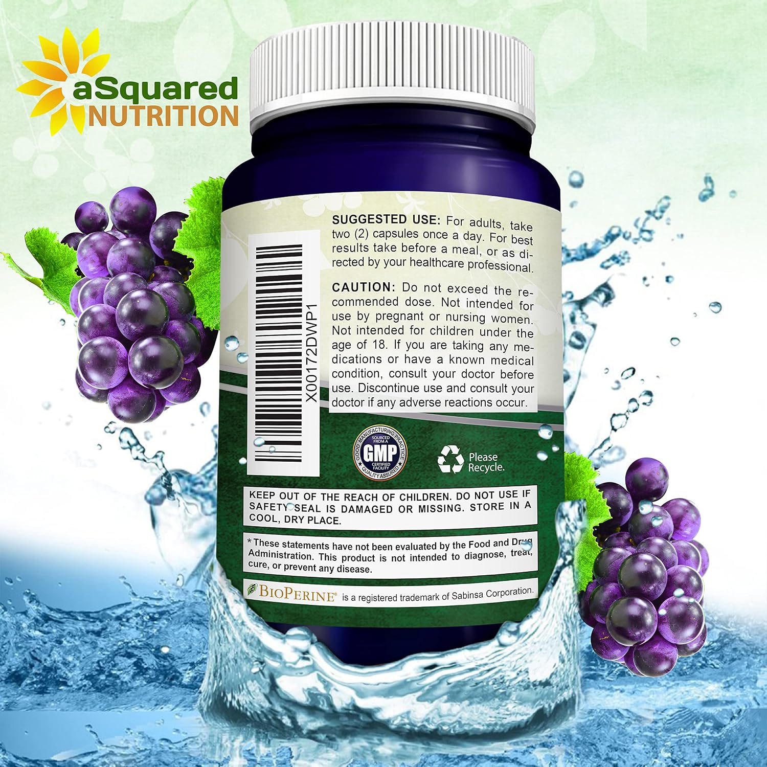 aSquared Nutrition Natural Resveratrol with Red Wine Extract - 180 Capsules - Trans Resveratrol Antioxidant Supplement Pills for Pure Heart Health