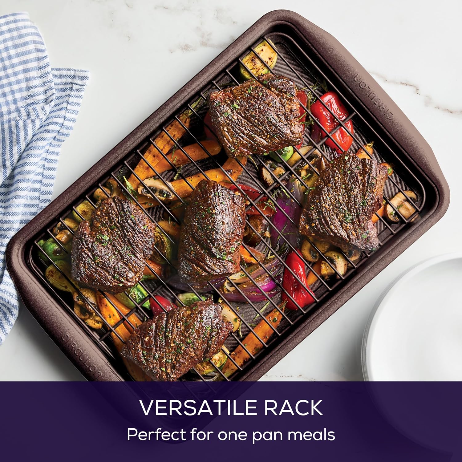 Circulon Nonstick Bakeware Set with Nonstick Cookie Sheet, Bread Pan, Bakings Pan and Cake Pans - 5 Piece, Chocolate Brown