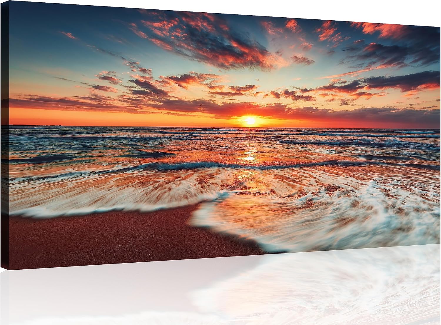TutuBeer 3 Panel Beach Canvas Wall Art for Home Decor Blue Sea Sunset White Beach Painting the Picture Print on Canvas Seascape the Pictures for Home Decor Decoration,Ready to Hang