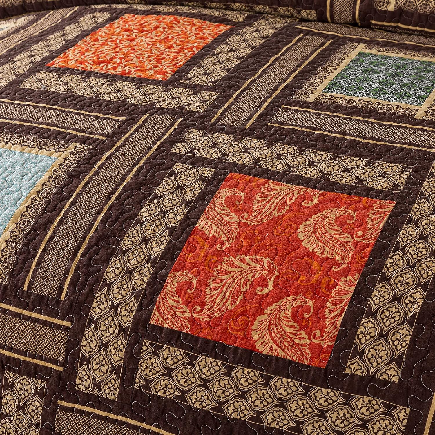 Striped Classical Cotton 3-Piece Patchwork Bedspread Quilt Sets, King Size