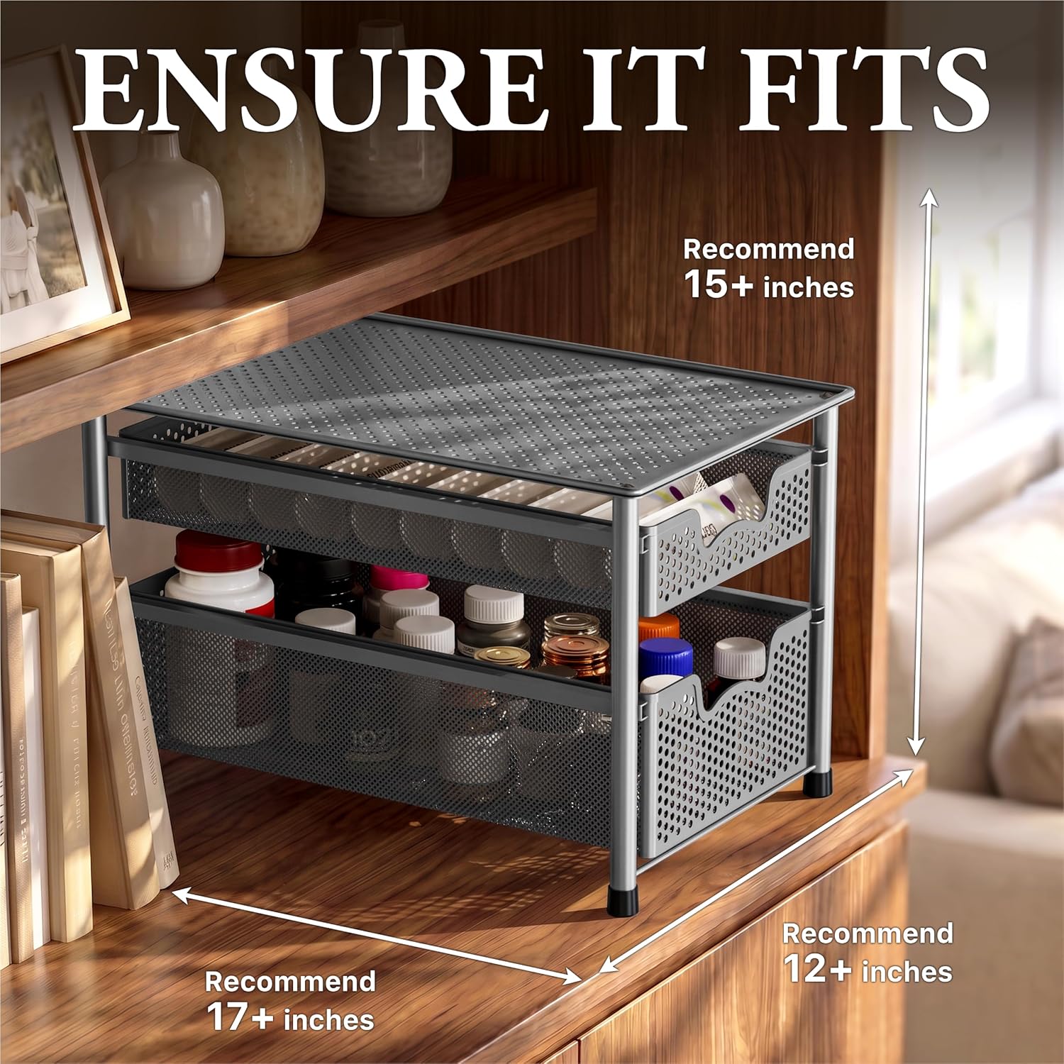 Simple Houseware Stackable 3 Tier Sliding Basket Organizer Drawer, Silver