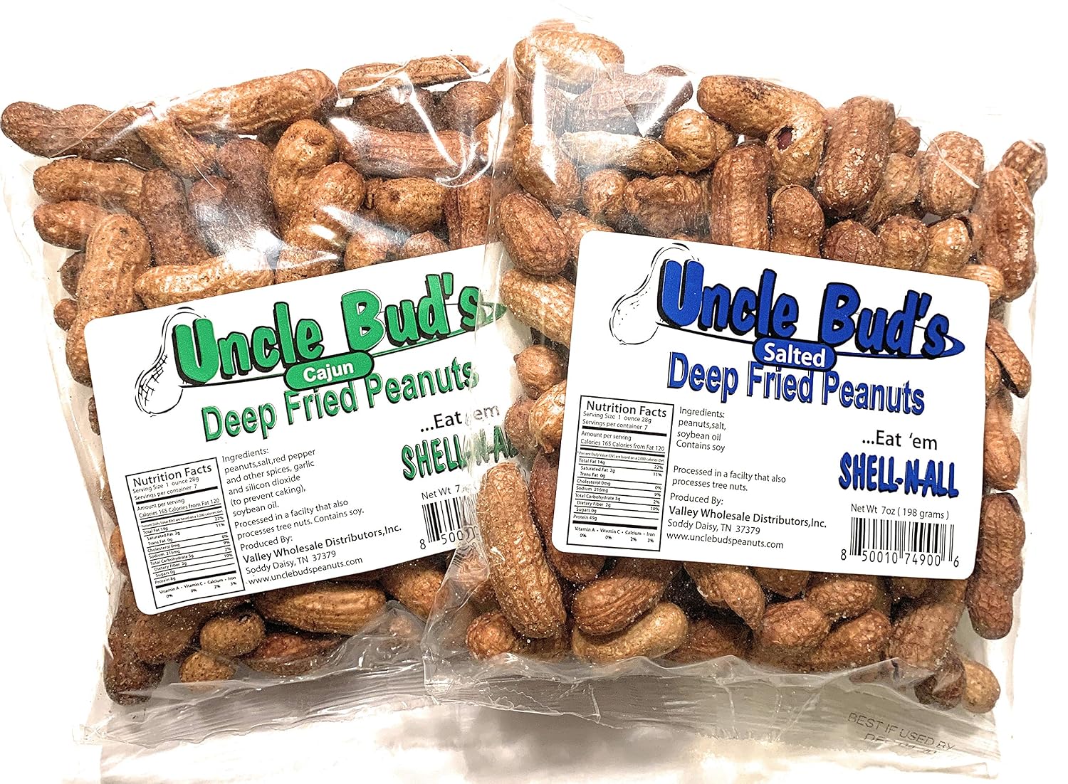 Deep Fried Peanuts | Eat 'Em Shell-n-all | 7 oz. | 2 Pack (Salted and Cajun)