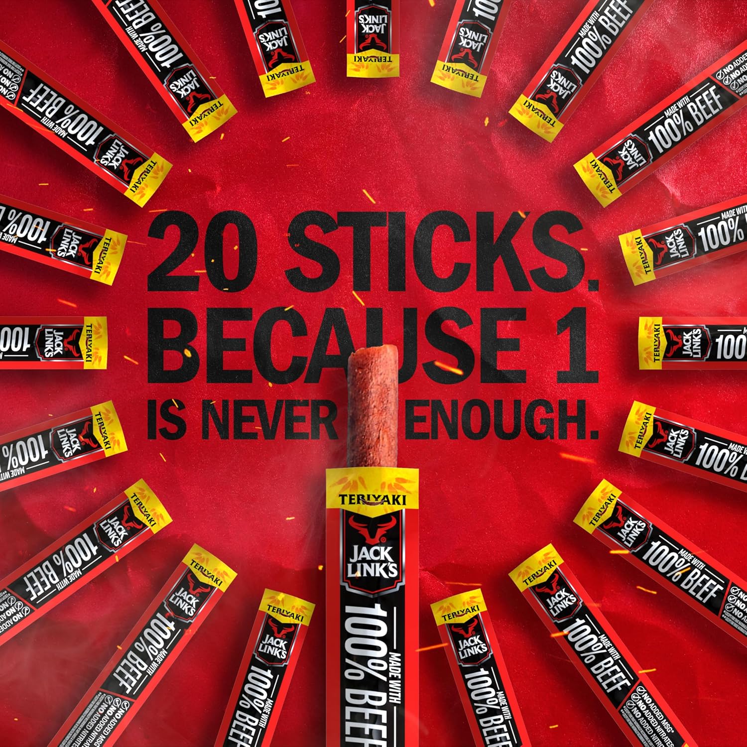 Jack Link's Original Beef Jerky Sticks - Made with 100% Real Beef - Ready to Eat Real Meat Protein Snacks - 6g Protein per Serving - 0.92 oz Meat Stick, 20 Count