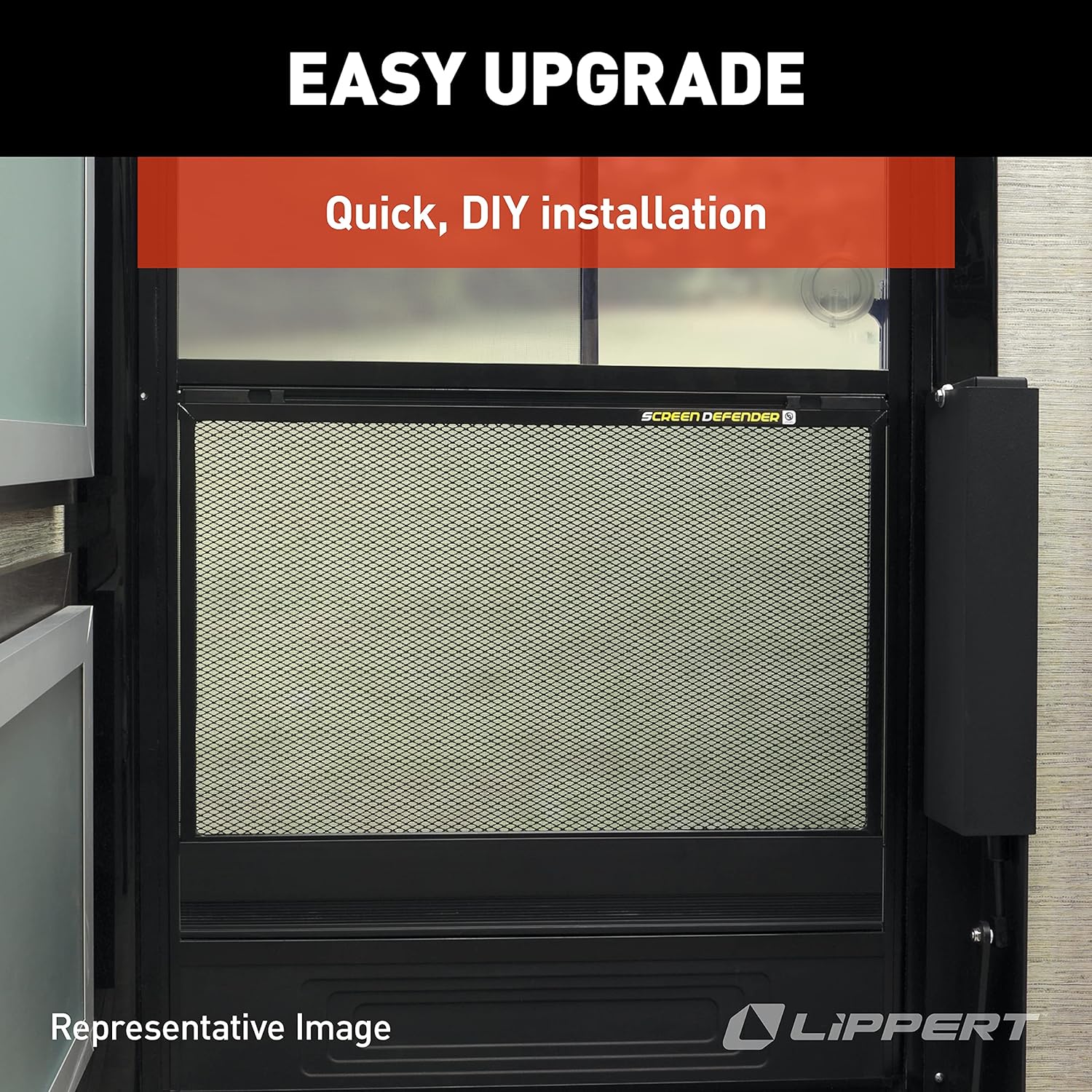 Lippert Components 859794 Screen Defender RV Entry Door Aluminum Screen Protector, 30-inch, Black