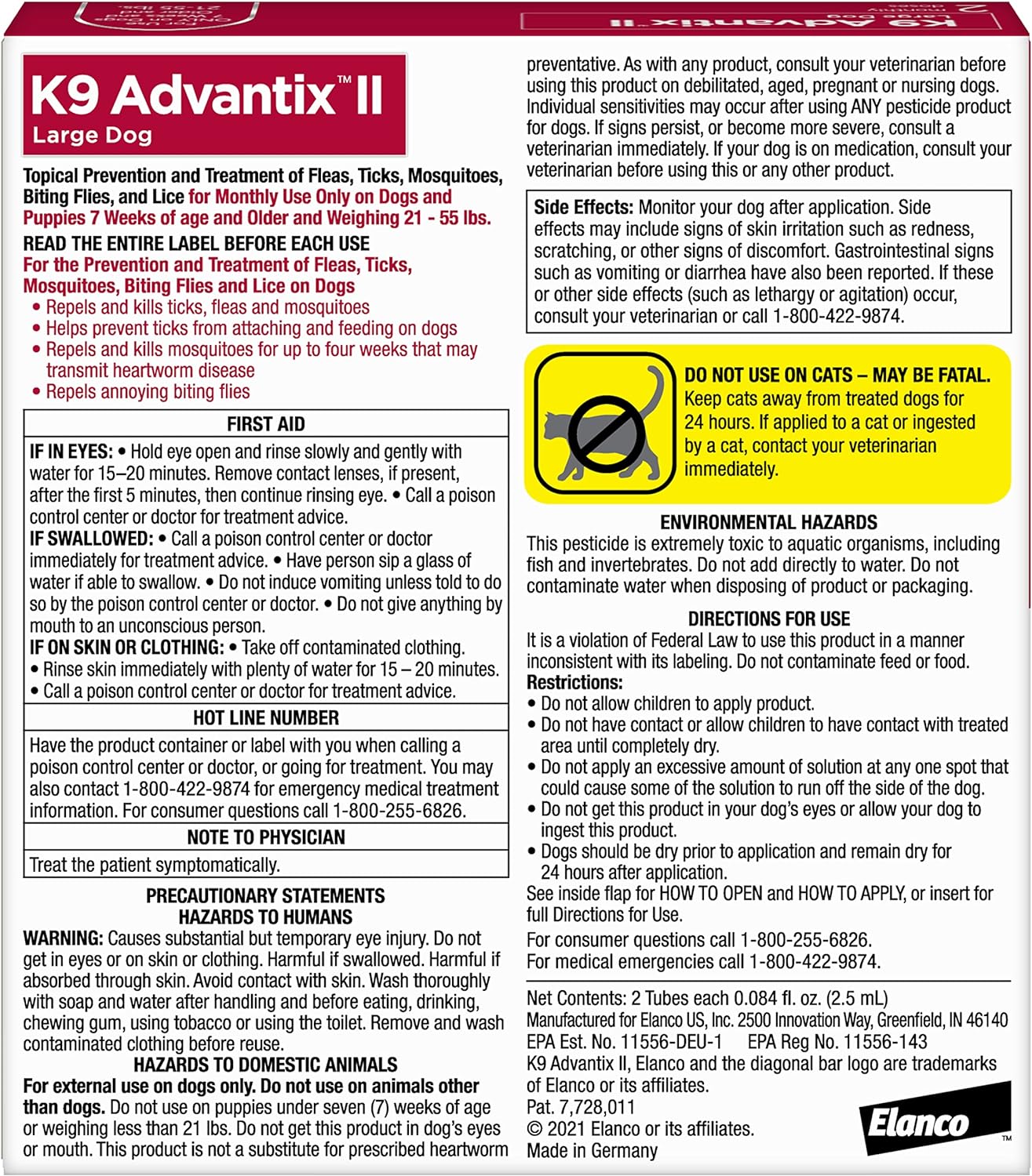 K9 Advantix II Large Dog Vet-Recommended Flea, Tick & Mosquito Treatment & Prevention | Dogs 21 - 55 lbs. | 4-Mo Supply
