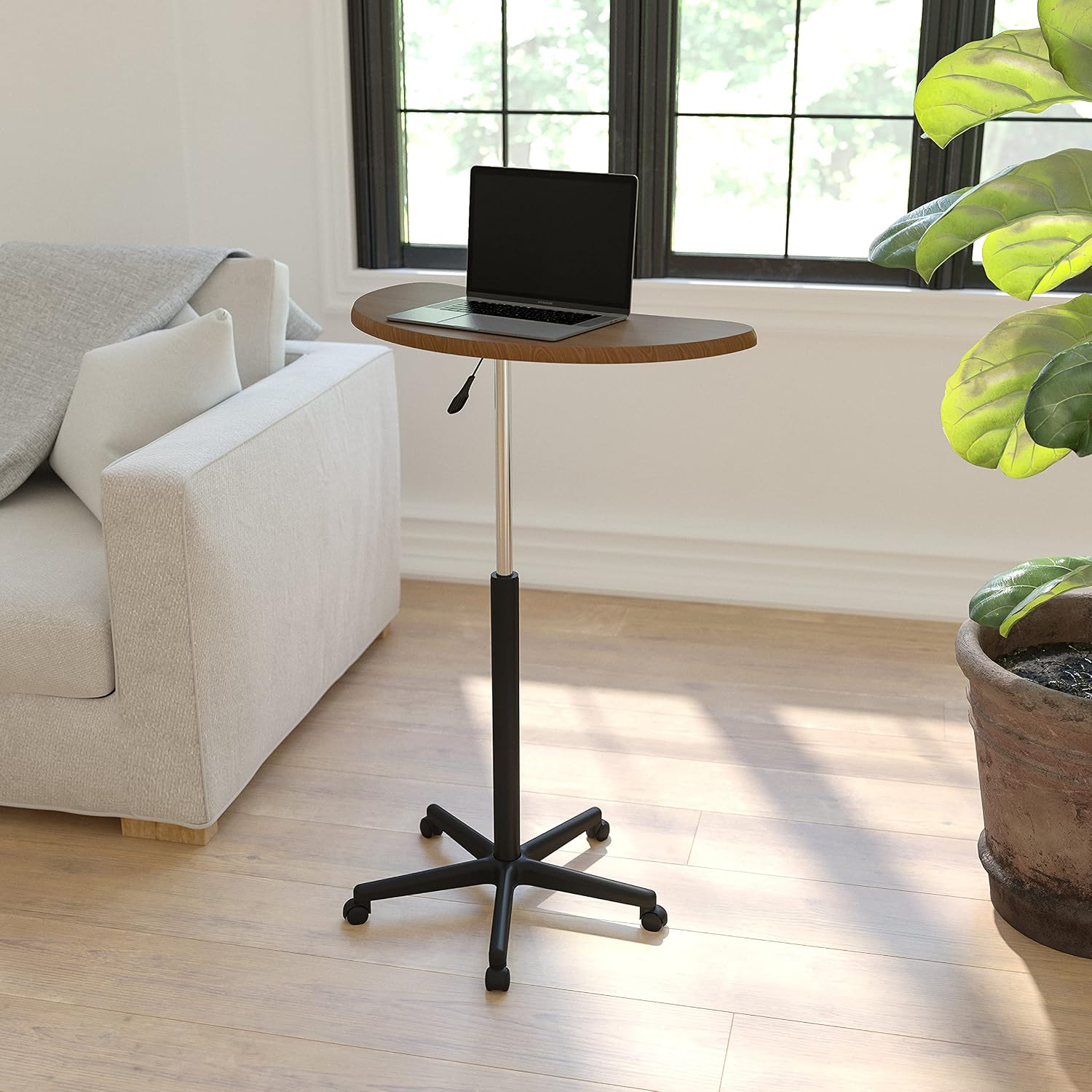 Flash Furniture Eve Sit to Stand Mobile Laptop Desk/Speaker's Lectern with Wheels, Modern Height-Adjustable Portable Standing Computer Desk, Black | Heavy Duty Nylon Base, Dual Wheel Casters