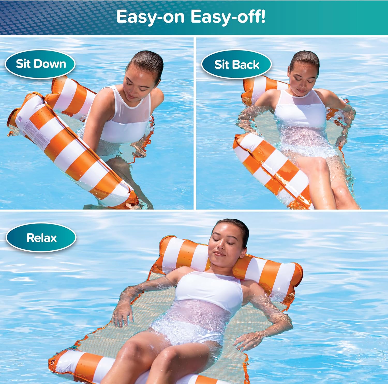 Aqua 4-in-1 Monterey Hammock Pool Float & Water Hammocks – 2-3-4 Multipacks – Multiple Colors/Styles – for Adults and Kids Floating