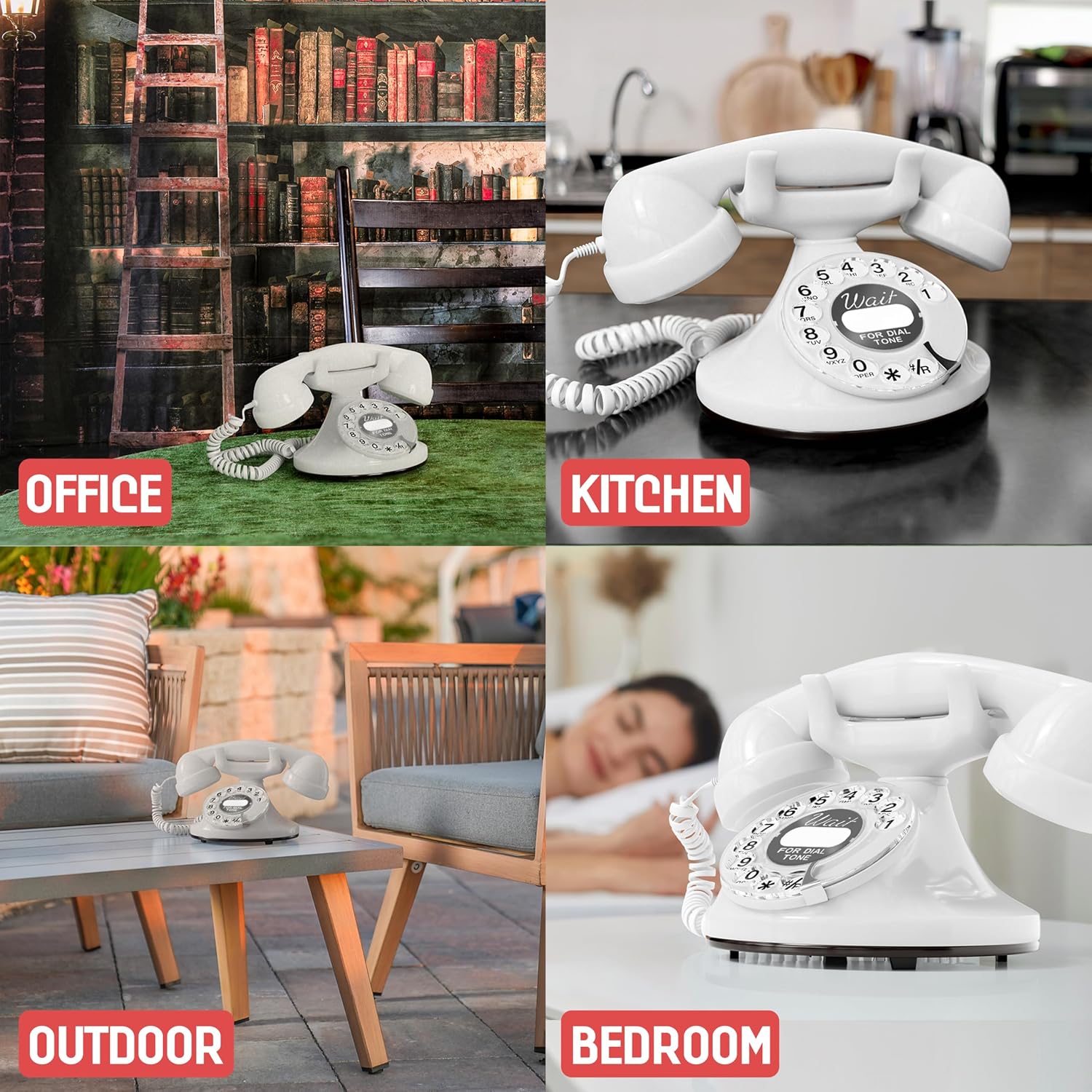 Opis FunkyFon Cable: A Vintage Landline Telephone, The Retro Phone Green for Home, and Old Fashioned Telephones in red